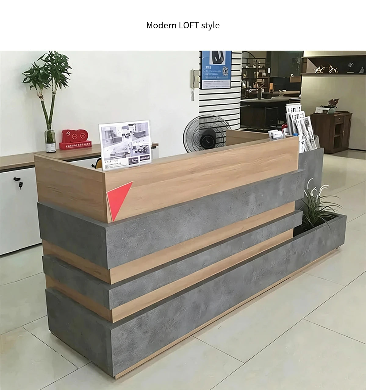 Modern Reception Desk 71-94 in Wide with LED Lighting, Lockable & Loft for Office Lobby — Detail image 3