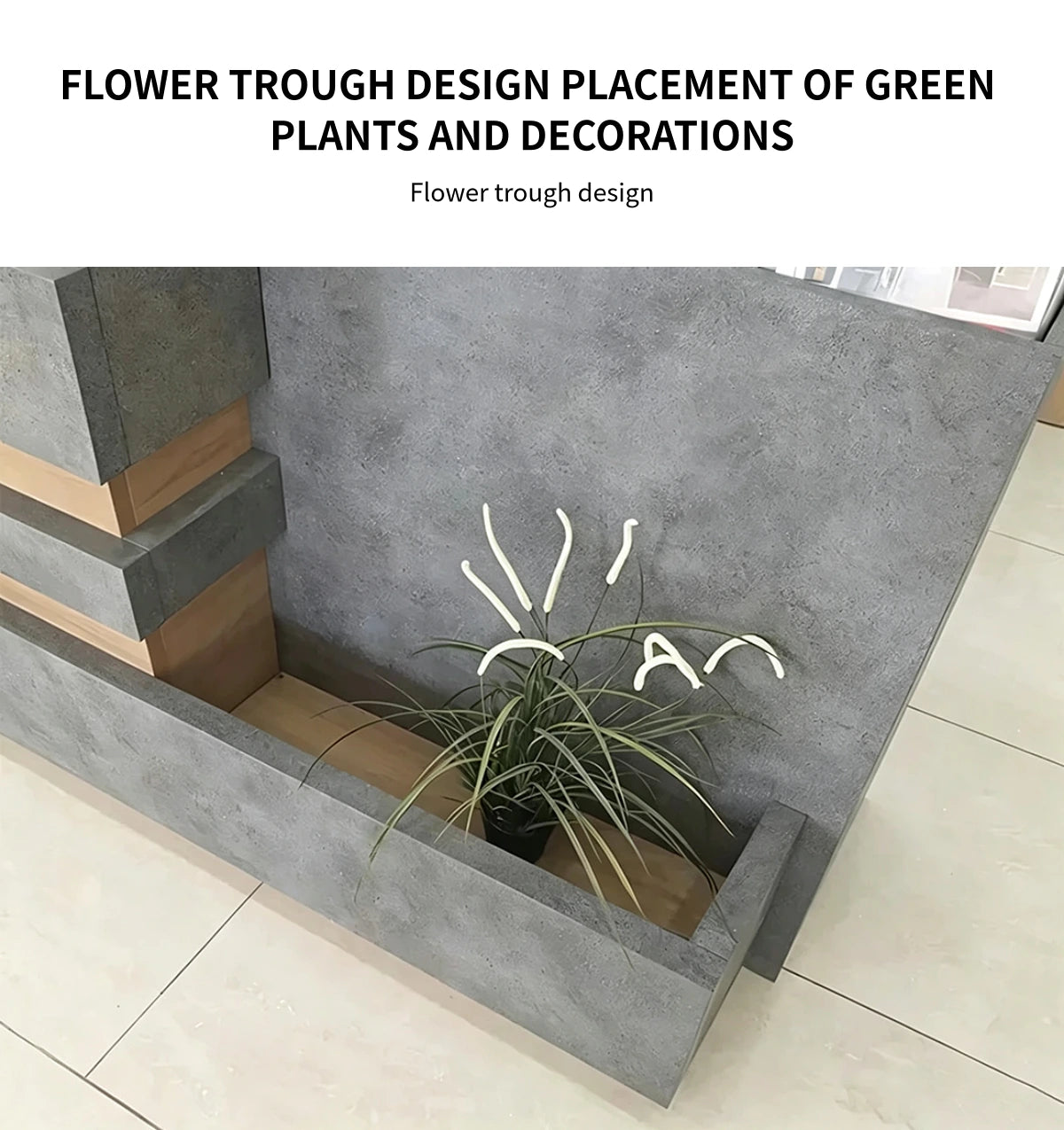 Modern Reception Desk 71-94 in Wide with LED Lighting, Lockable & Loft for Office Lobby — Detail image 5
