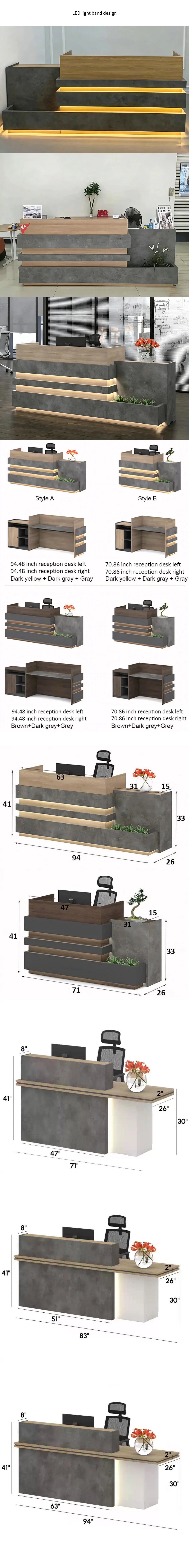 Modern Reception Desk 71-94 in Wide with LED Lighting, Lockable & Loft for Office Lobby — Detail image 7