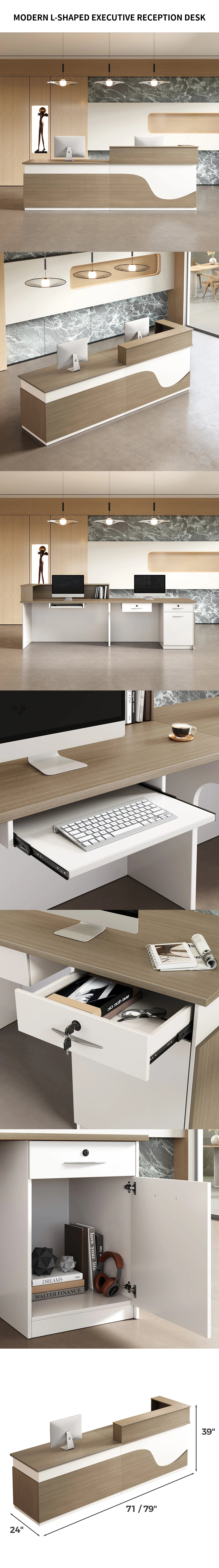 L-Shaped Reception Desk 71-79 in Wide for Office Lobby — Detail image 1