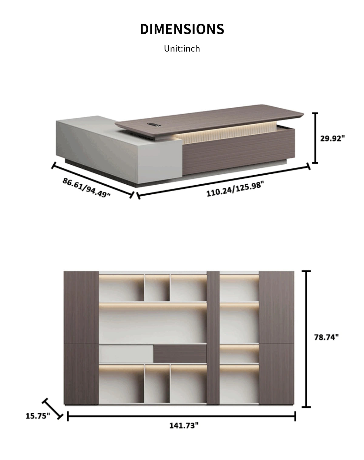 Modern Executive Desk 94-142 in Wide with File Drawers & Lumbar Support for Home Office — Detail image 9