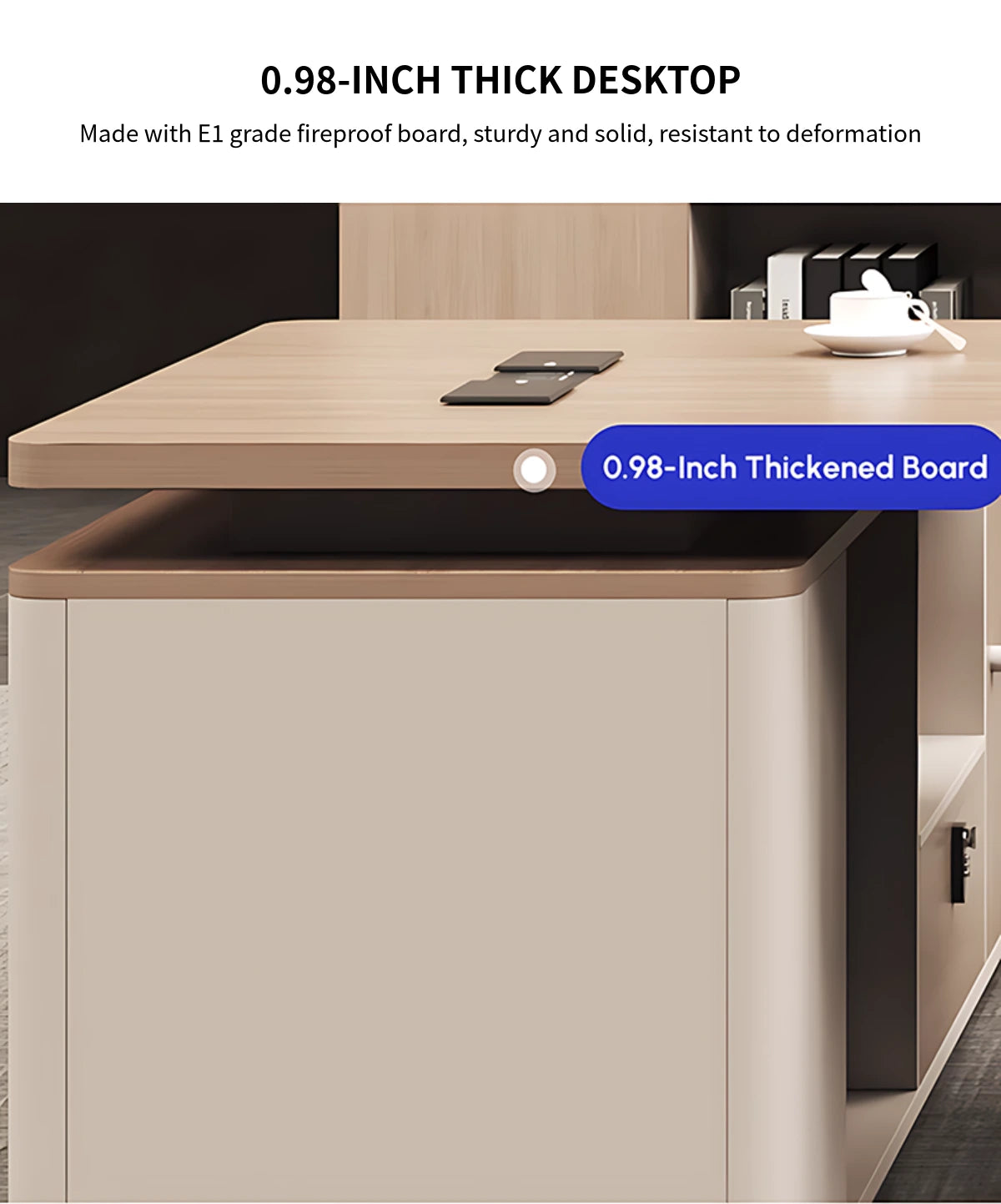 Modern Executive Desk 55-94 in Wide with Cable Management, Side Storage & Built-In Outlets — Detail image 3