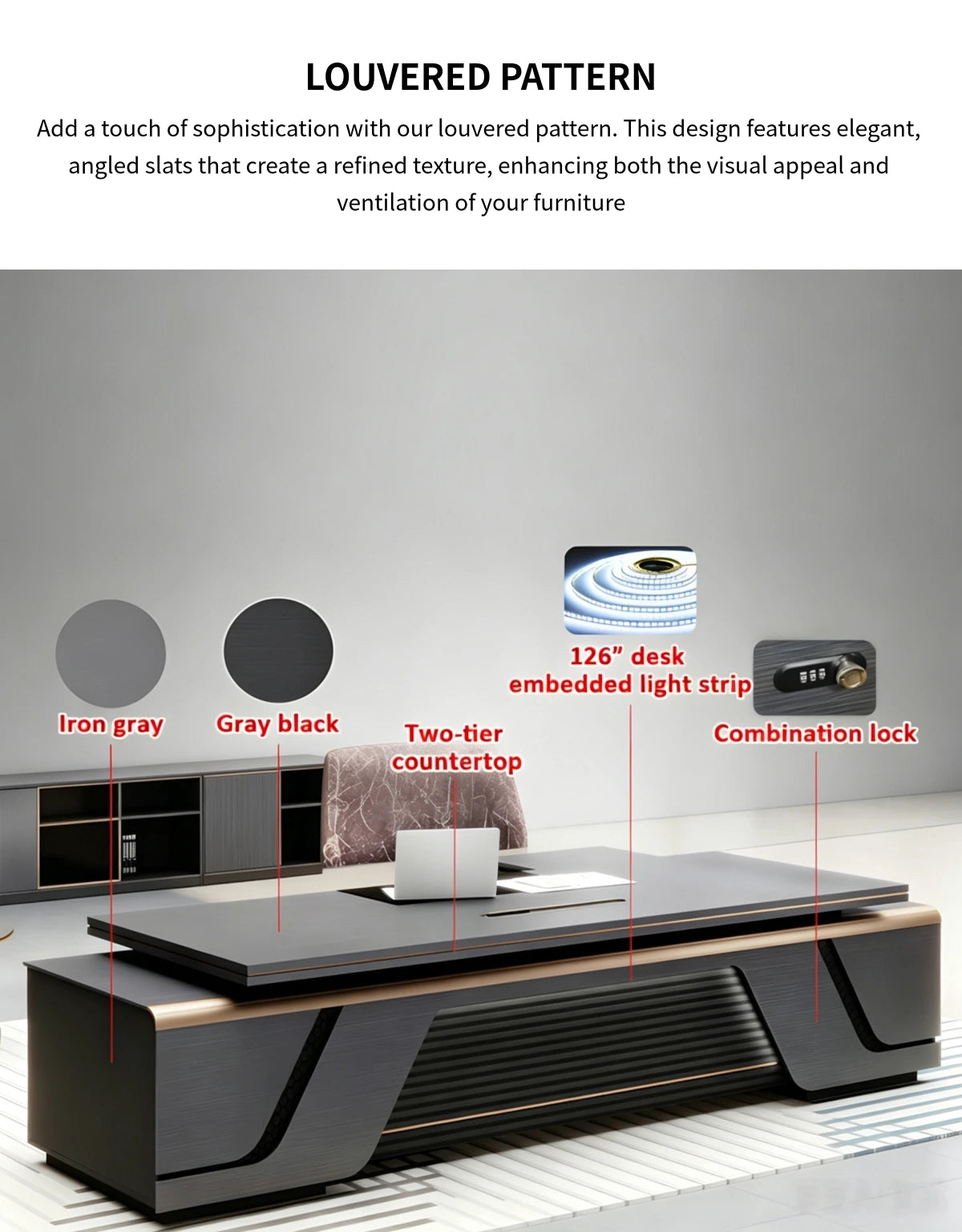 Modern Executive Desk 31-126 in Wide with Curved & Lumbar Support for Home Office — Detail image 9