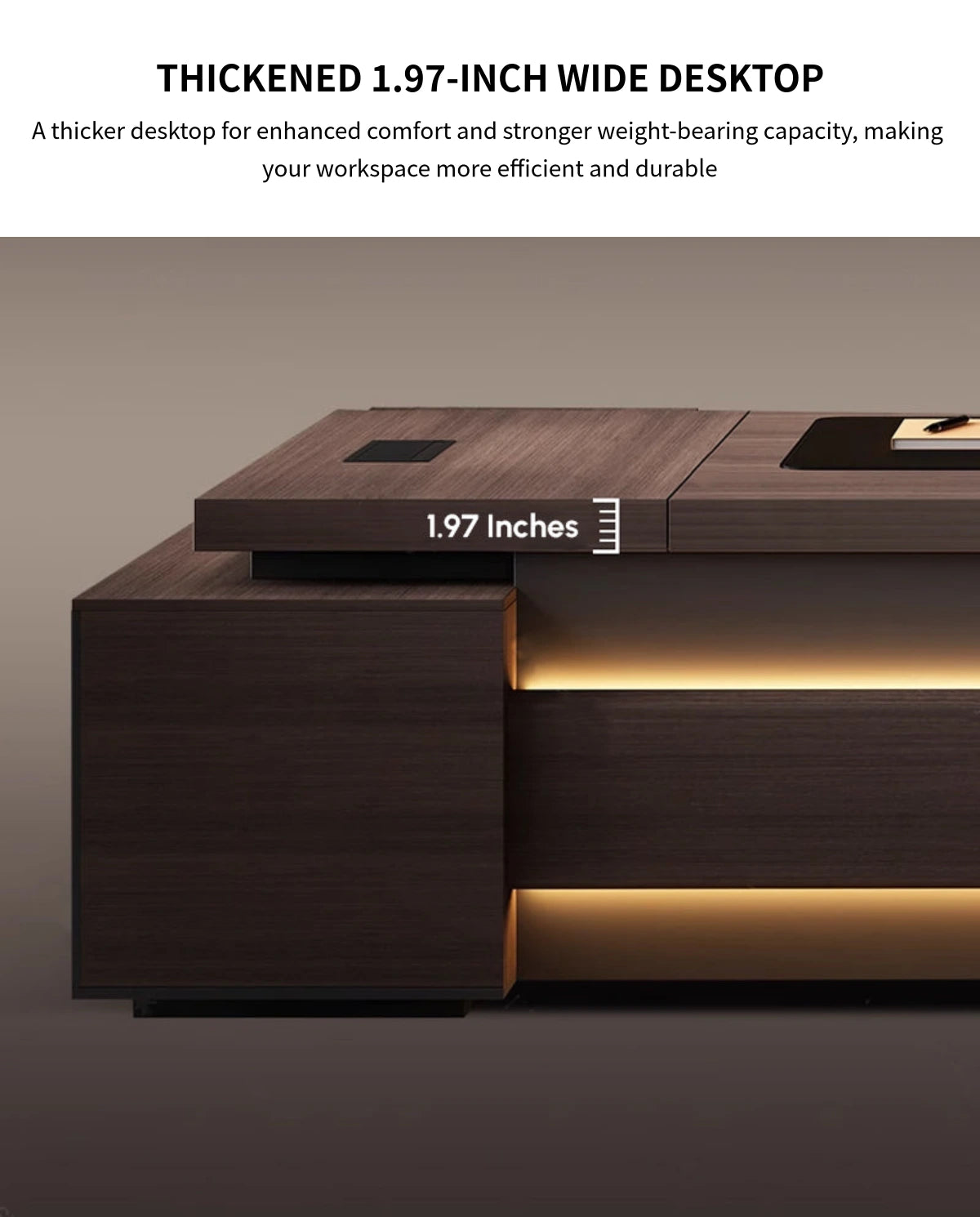 Modern Executive Desk with Cable Management, Side Storage & Lockable for Home Office — Detail image 3
