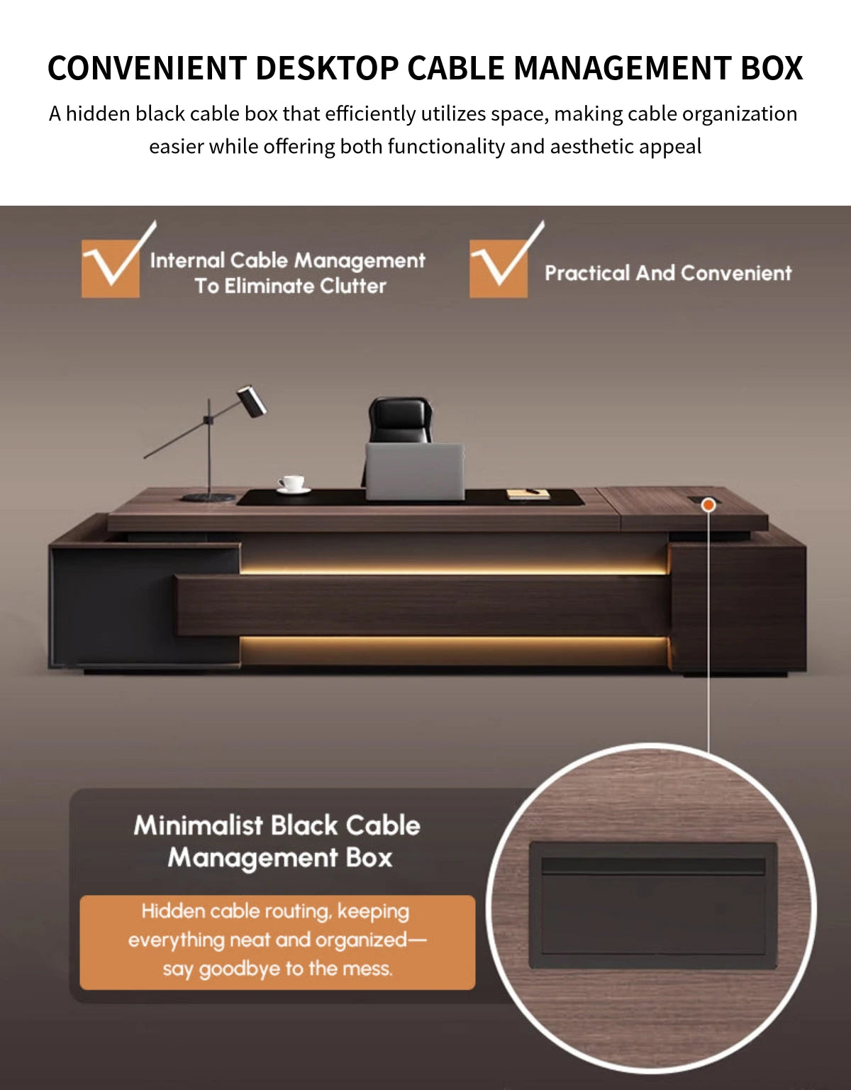 Modern Executive Desk with Cable Management, Side Storage & Lockable for Home Office — Detail image 4