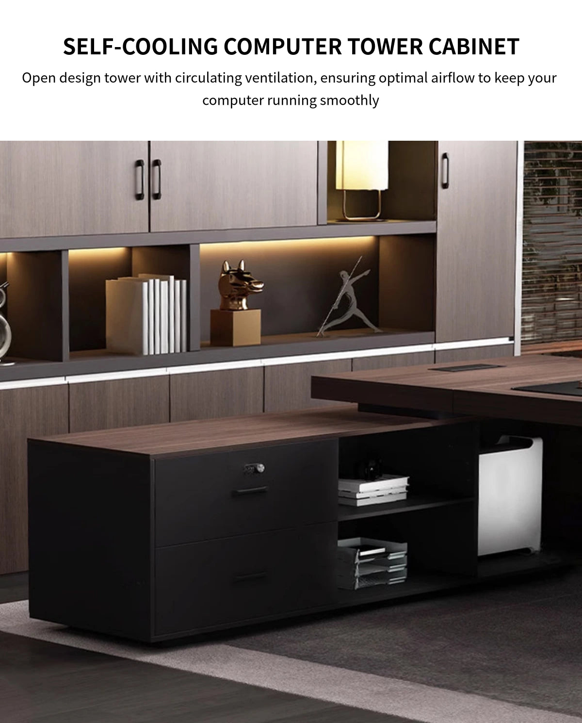 Modern Executive Desk with Cable Management, Side Storage & Lockable for Home Office — Detail image 5