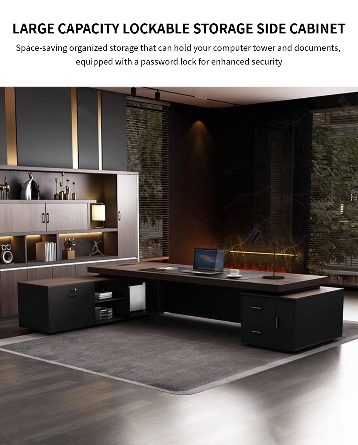Modern Executive Desk with Cable Management, Side Storage & Lockable for Home Office — Detail image 6