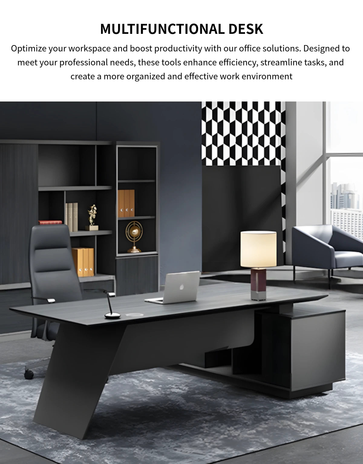 Modern Executive Desk 31-118 in Wide with Lumbar Support for Home Office — Detail image 2