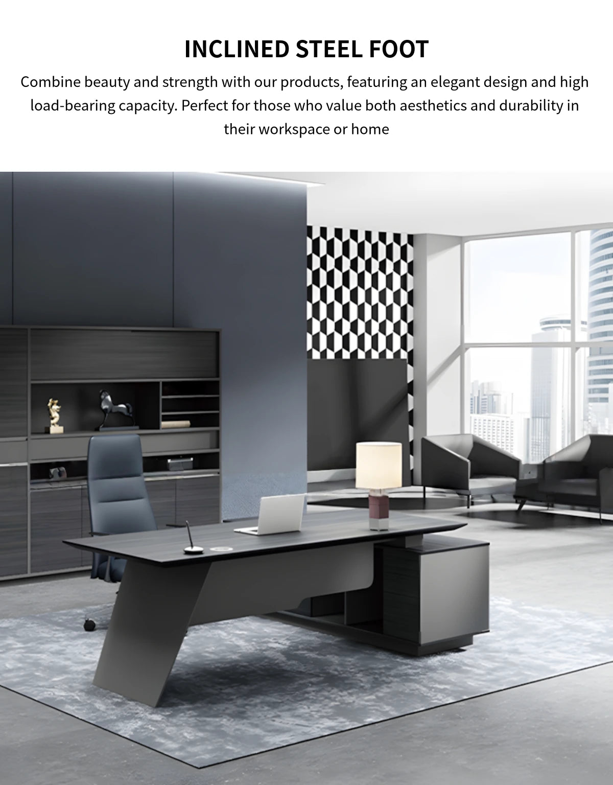 Modern Executive Desk 31-118 in Wide with Lumbar Support for Home Office — Detail image 4