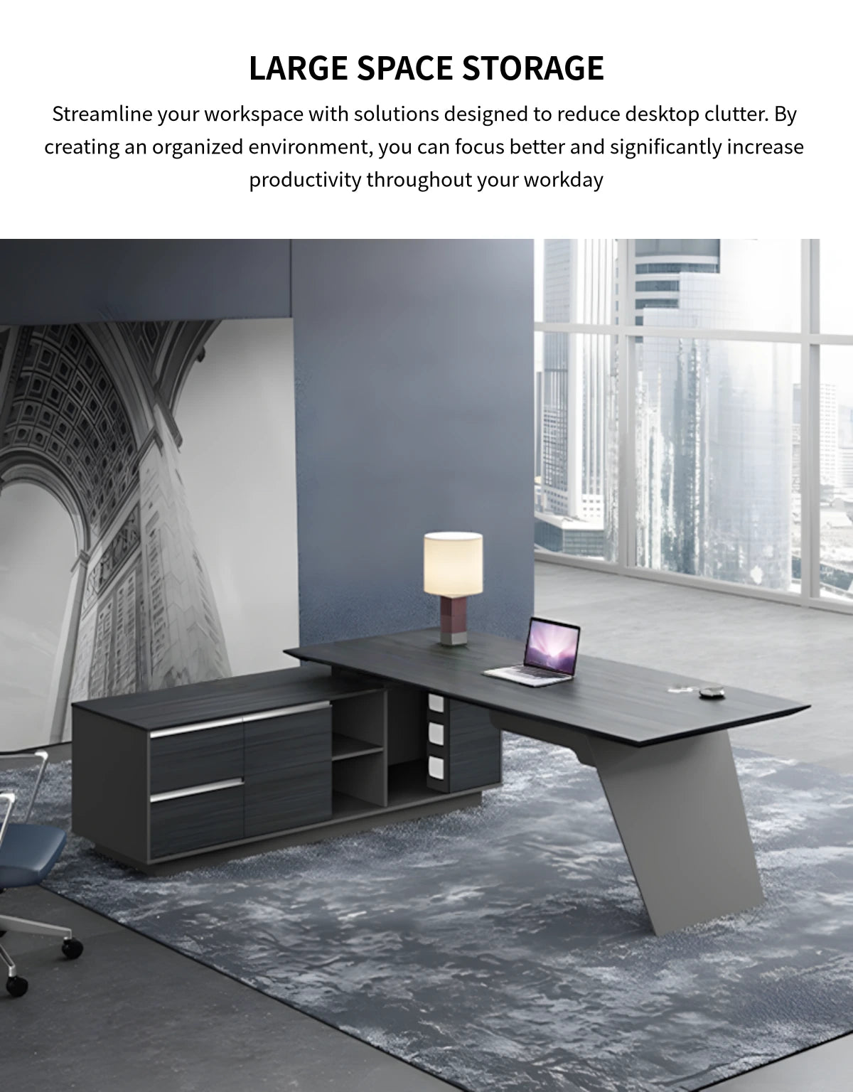 Modern Executive Desk 31-118 in Wide with Lumbar Support for Home Office — Detail image 5