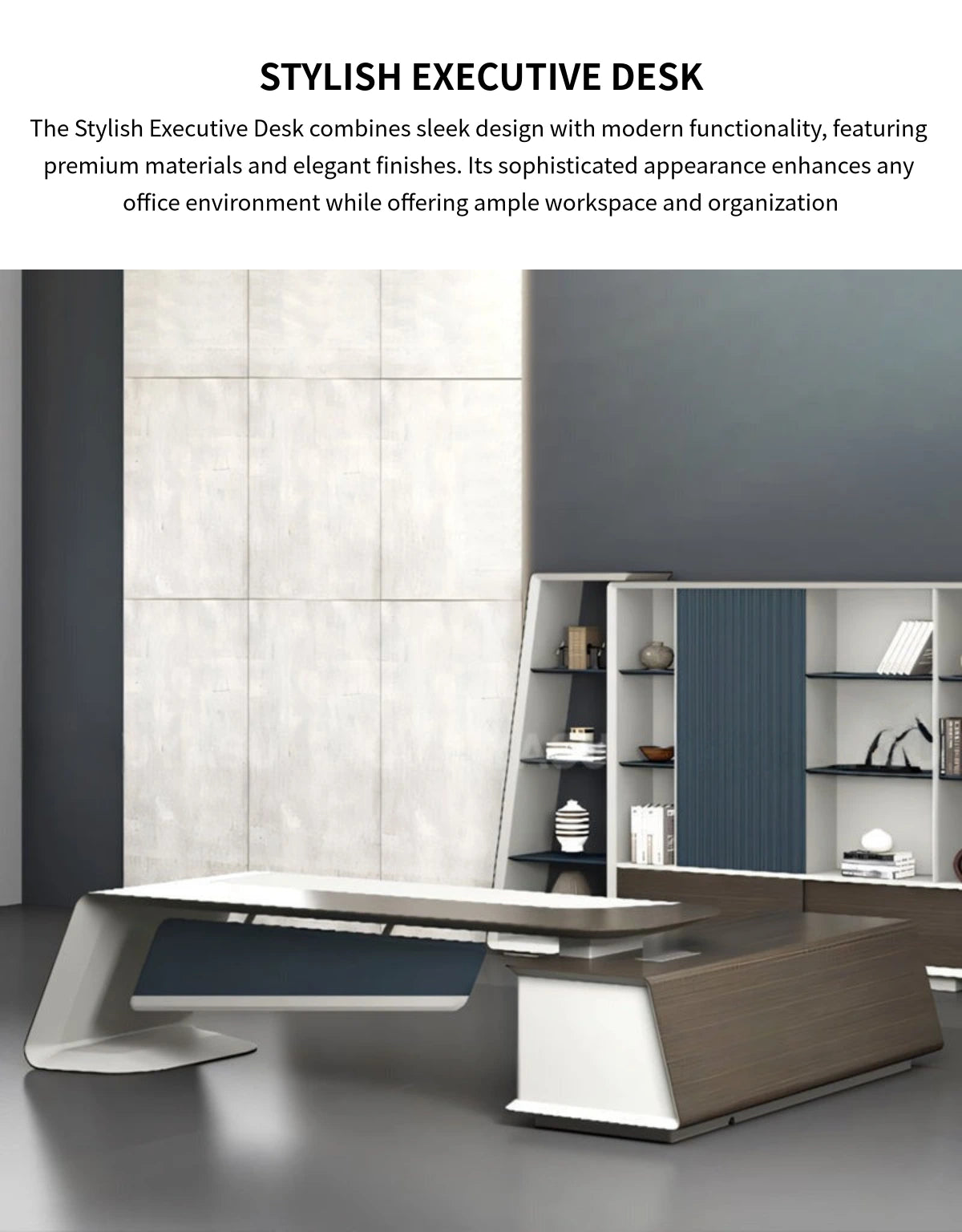 Modern Executive Desk 94-150 in Wide with Walnut, Curved & Side Storage for Home Office — Detail image 1
