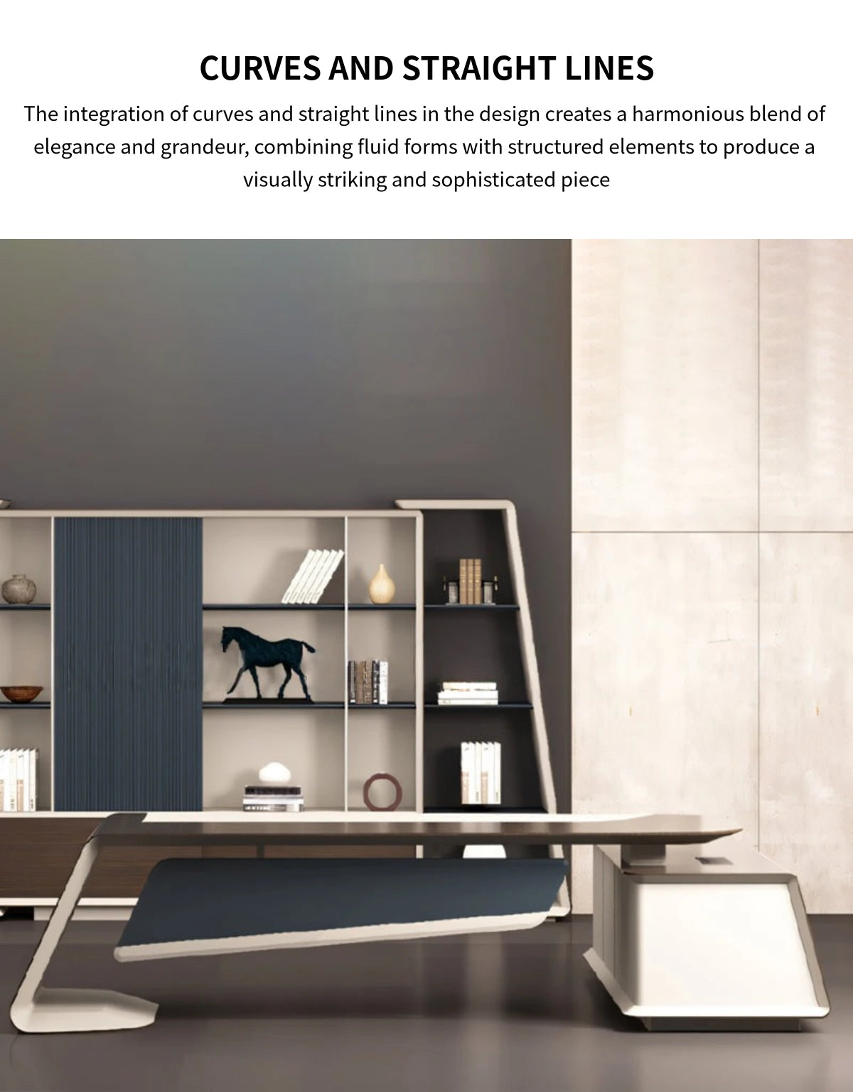 Modern Executive Desk 94-150 in Wide with Walnut, Curved & Side Storage for Home Office — Detail image 3