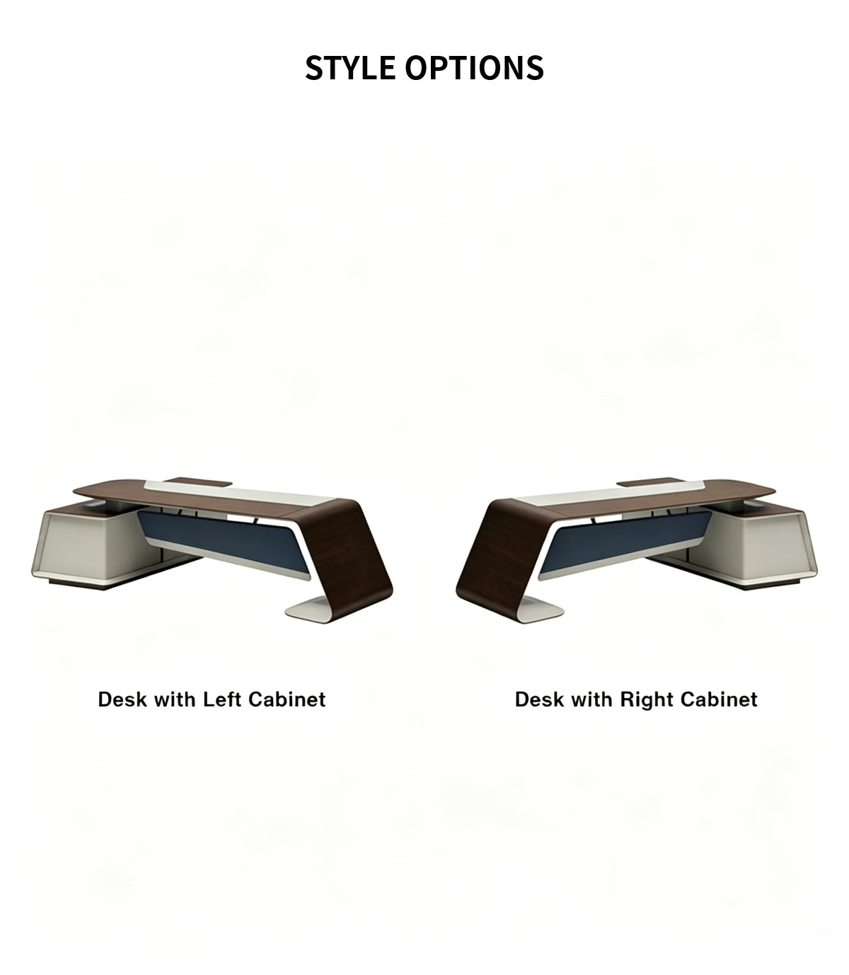 Modern Executive Desk 94-150 in Wide with Walnut, Curved & Side Storage for Home Office — Detail image 9