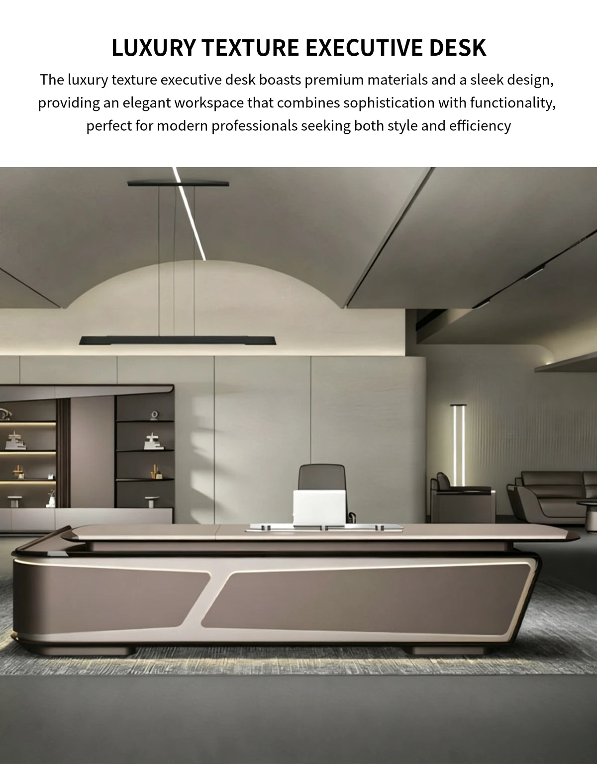 L-Shaped Executive Desk with Built-In Outlets, Side Storage & Lumbar Support — Detail image 1