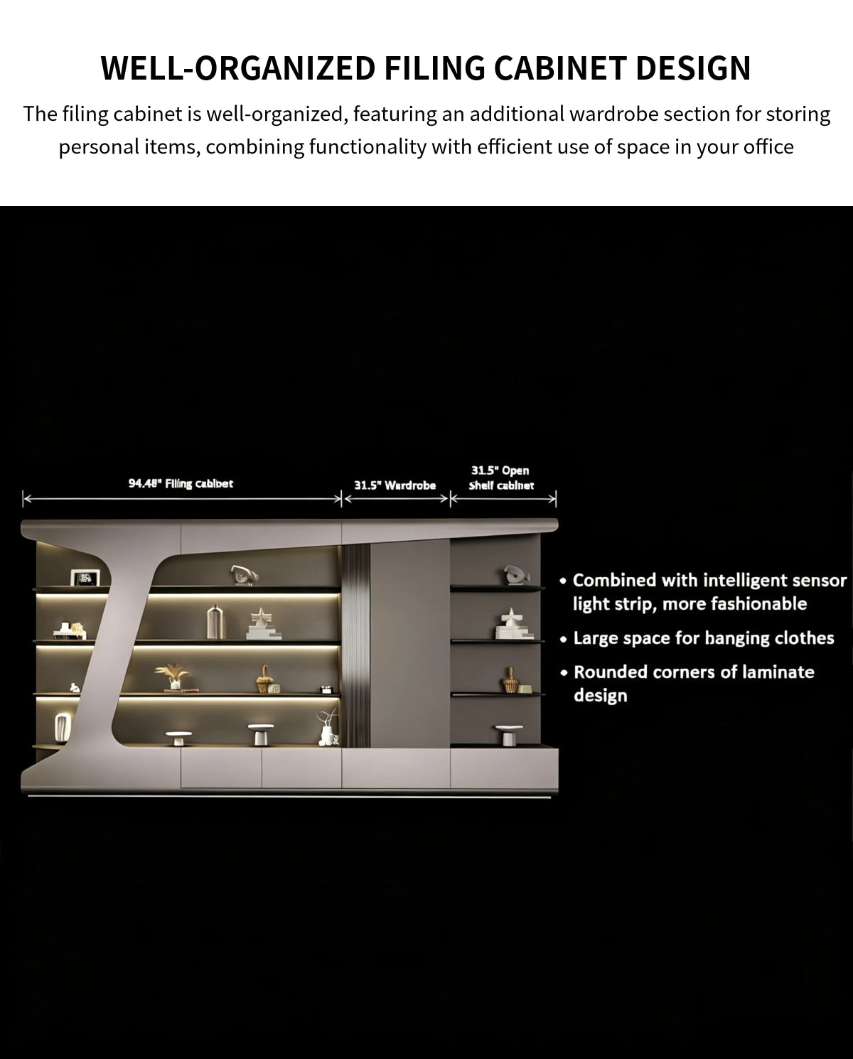 L-Shaped Executive Desk with Built-In Outlets, Side Storage & Lumbar Support — Detail image 8