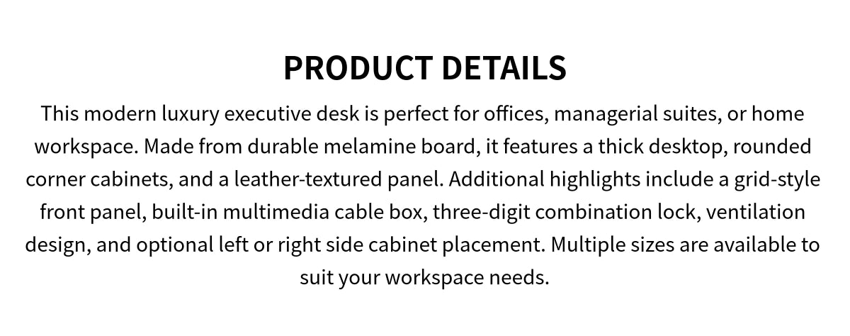 Modern Executive Desk with Curved, Cable Management & Side Storage for Home Office — Detail image 1