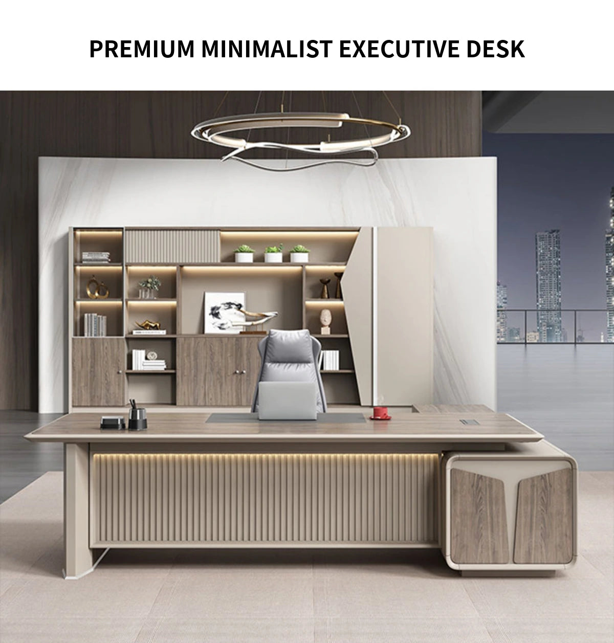 Modern Executive Desk with Curved, Cable Management & Side Storage for Home Office — Detail image 2