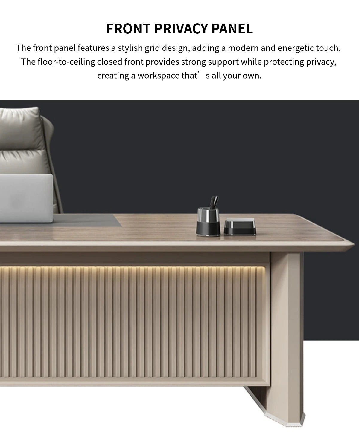 Modern Executive Desk with Curved, Cable Management & Side Storage for Home Office — Detail image 5