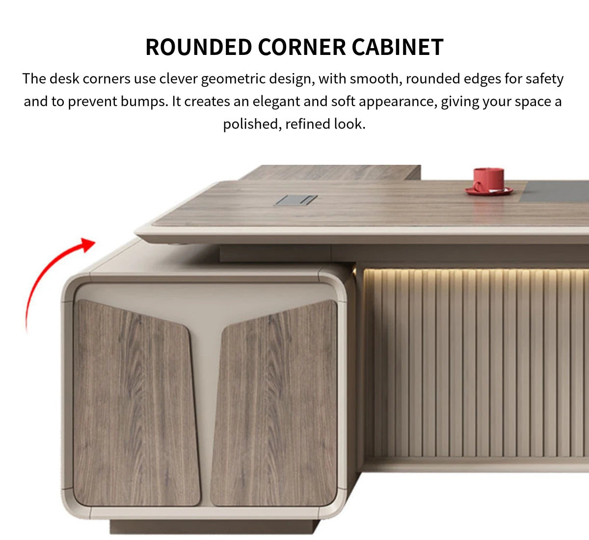 Modern Executive Desk with Curved, Cable Management & Side Storage for Home Office — Detail image 7