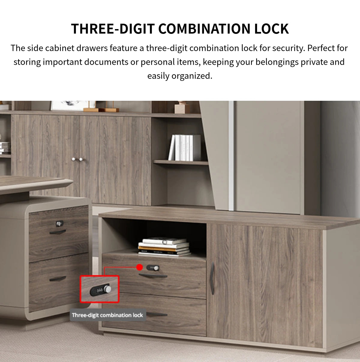 Modern Executive Desk with Curved, Cable Management & Side Storage for Home Office — Detail image 10