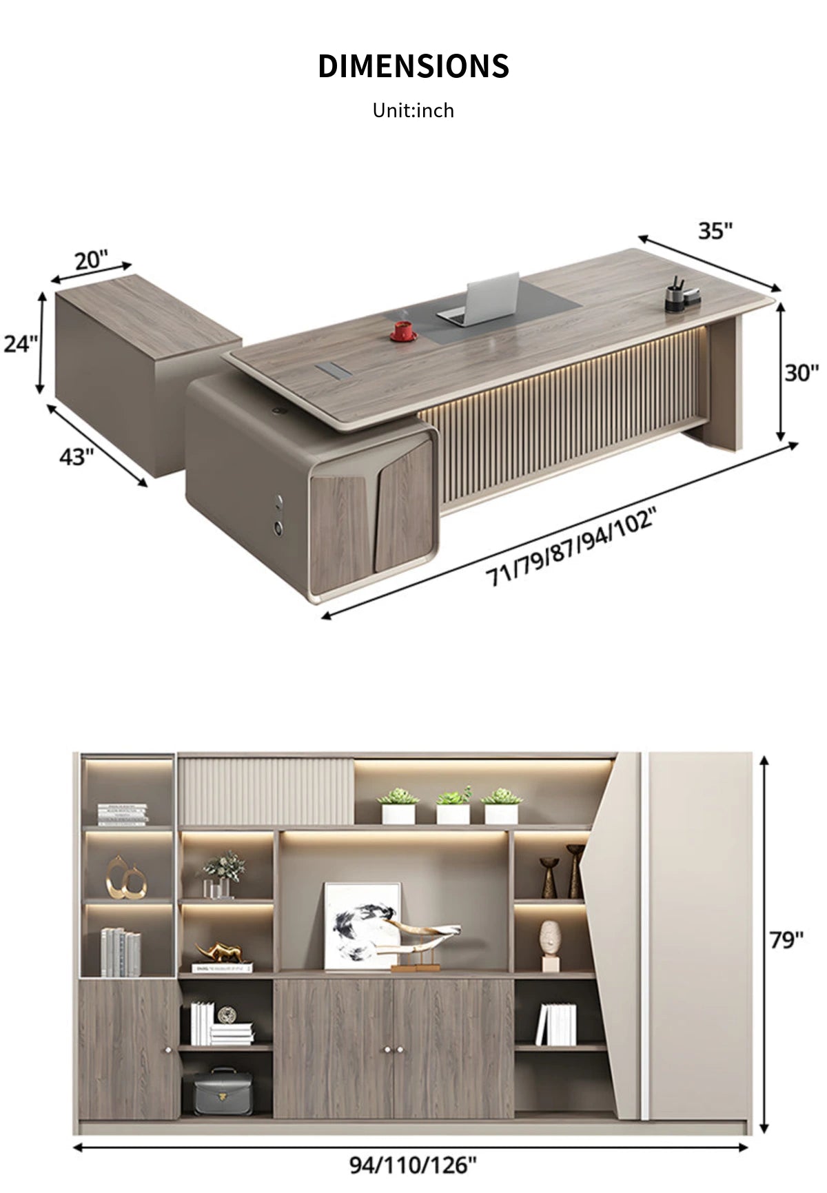 Modern Executive Desk with Curved, Cable Management & Side Storage for Home Office — Detail image 14