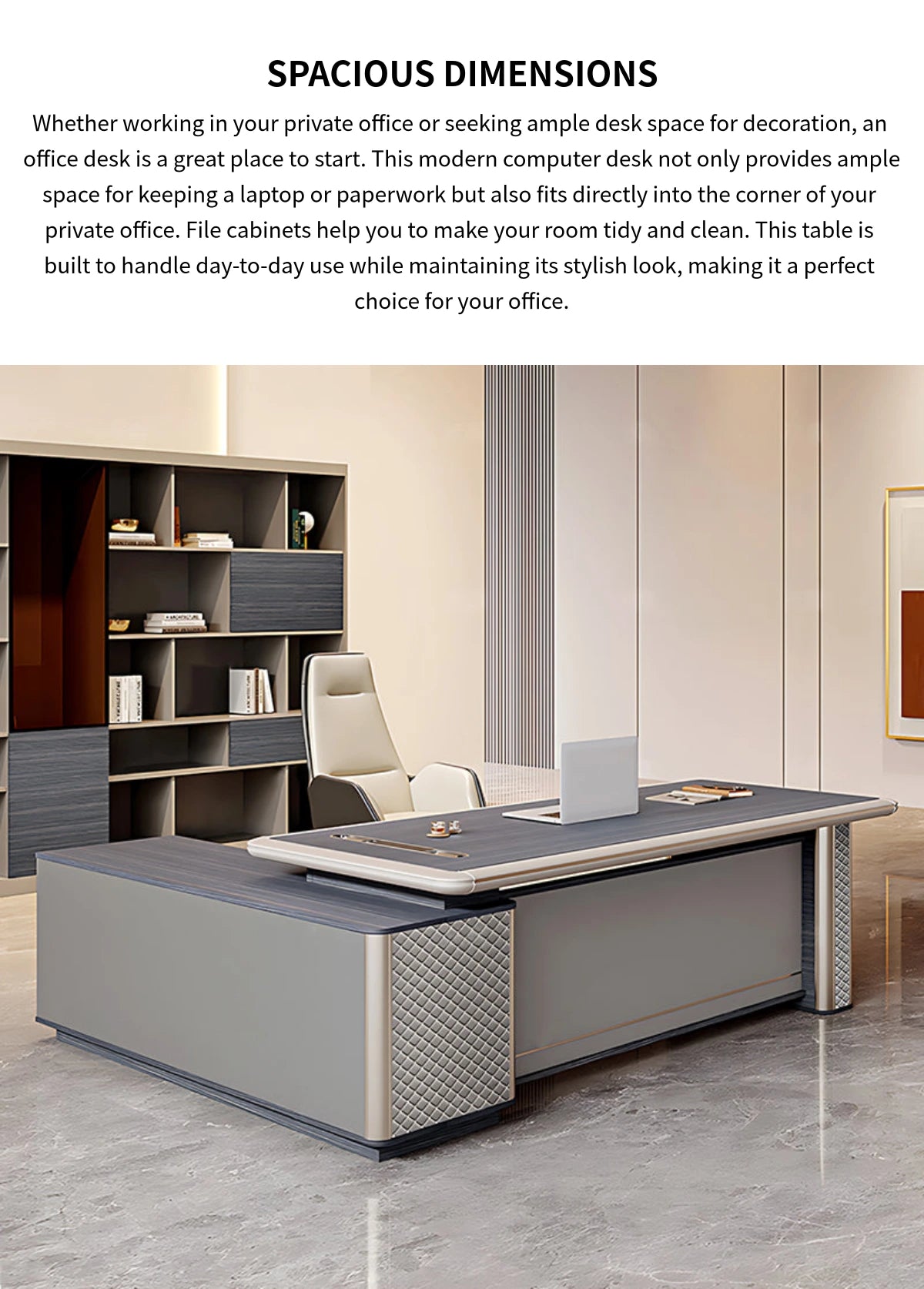 Modern Executive Desk with Side Storage, Curved & Cable Management for Home Office — Detail image 1