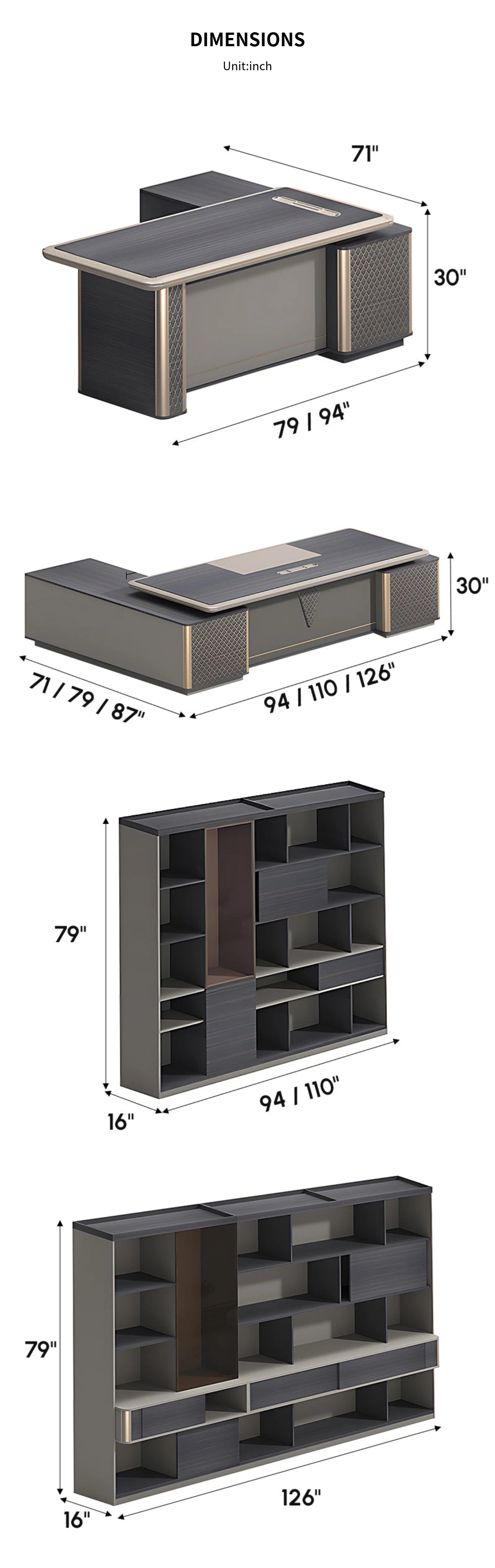 Modern Executive Desk with Side Storage, Curved & Cable Management for Home Office — Detail image 10