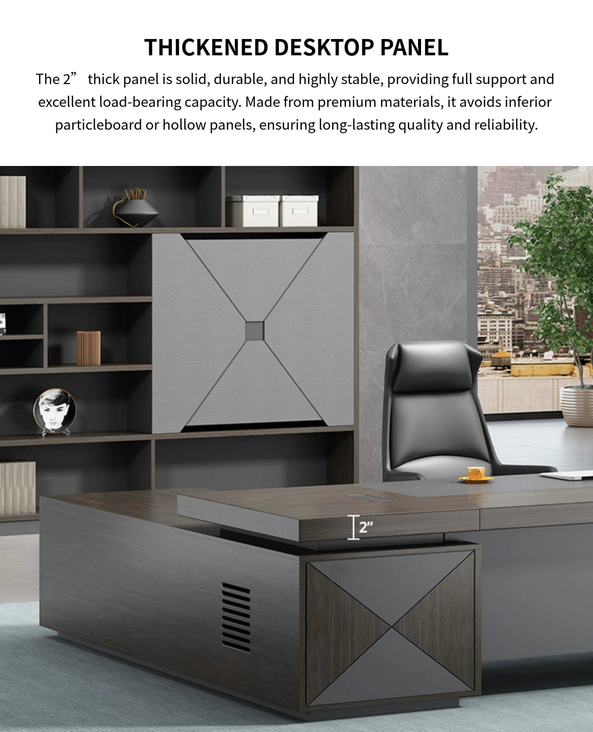 Modern Executive Desk with Cable Management, Side Storage & Walnut for Home Office — Detail image 4