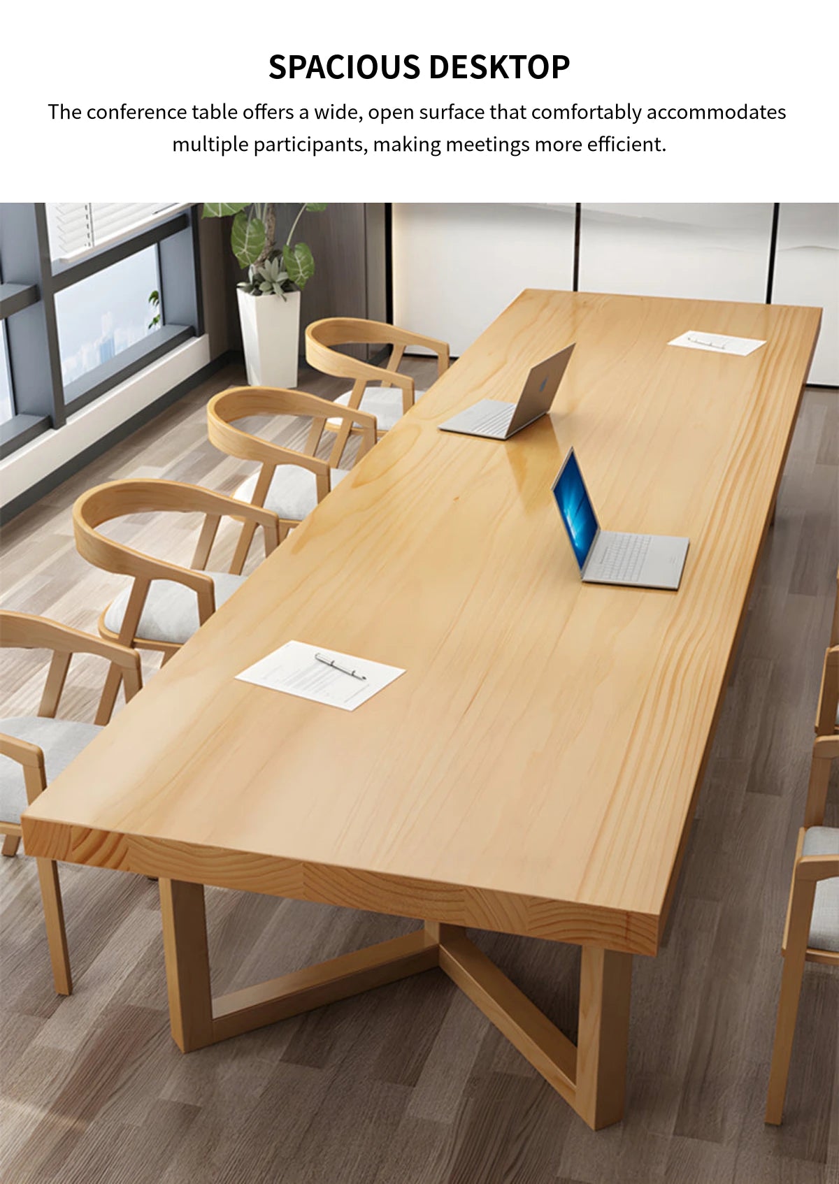 Modern Conference Table 63-142 in Wide (5.2-11.8 ft) with Solid Wood & Lumbar Support — Detail image 5