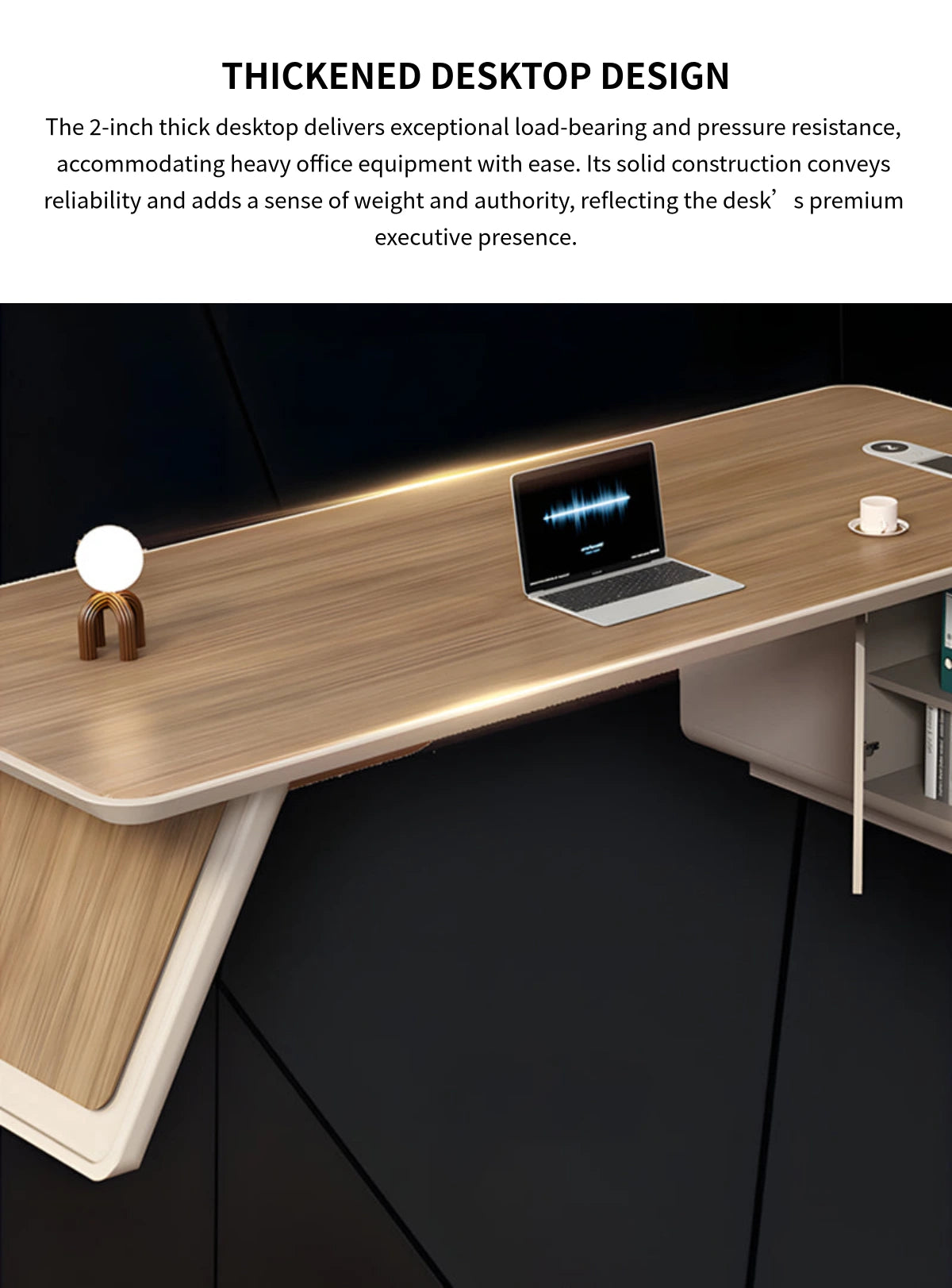 Modern Executive Desk with Cable Management, Wireless Charging & Curved for Home Office — Detail image 3