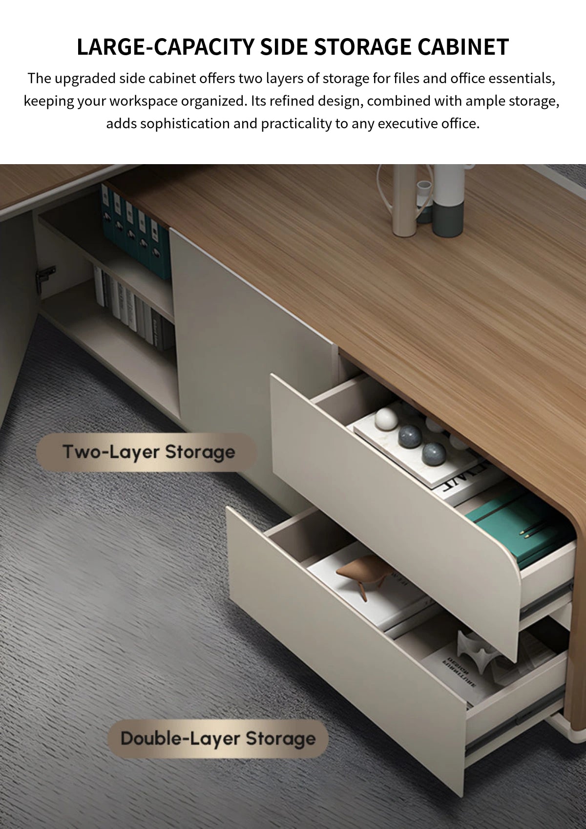 Modern Executive Desk with Cable Management, Wireless Charging & Curved for Home Office — Detail image 9