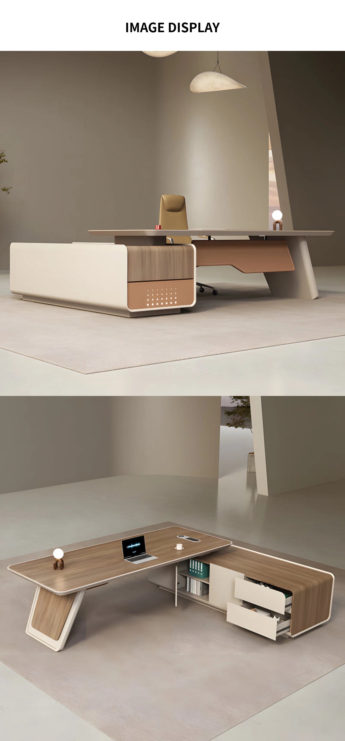 Modern Executive Desk with Cable Management, Wireless Charging & Curved for Home Office — Detail image 10