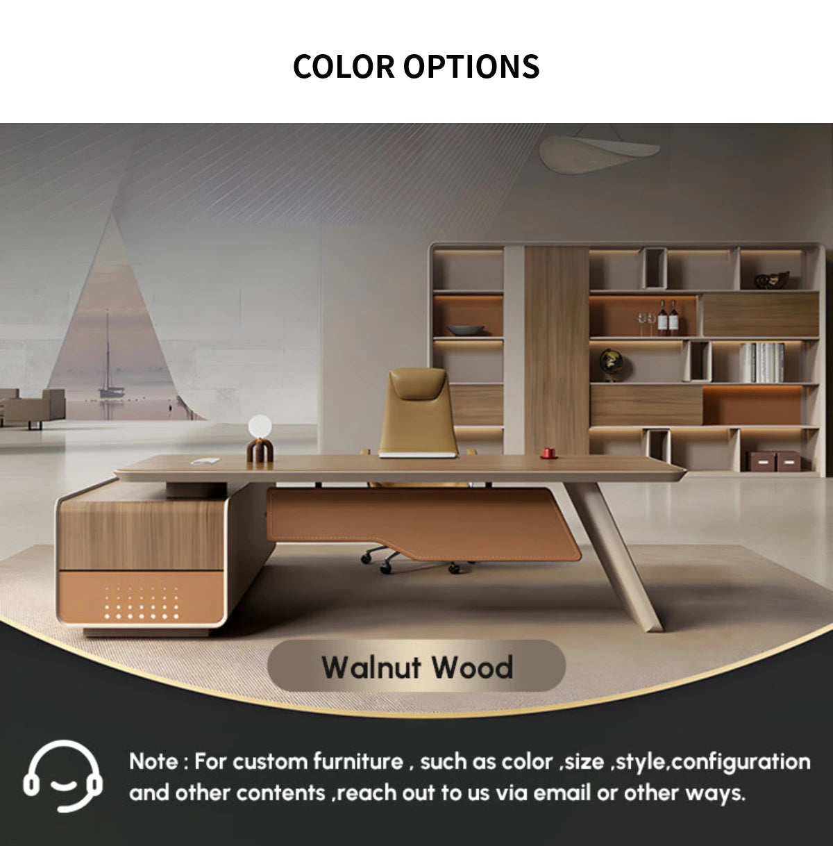 Modern Executive Desk with Cable Management, Wireless Charging & Curved for Home Office — Detail image 12