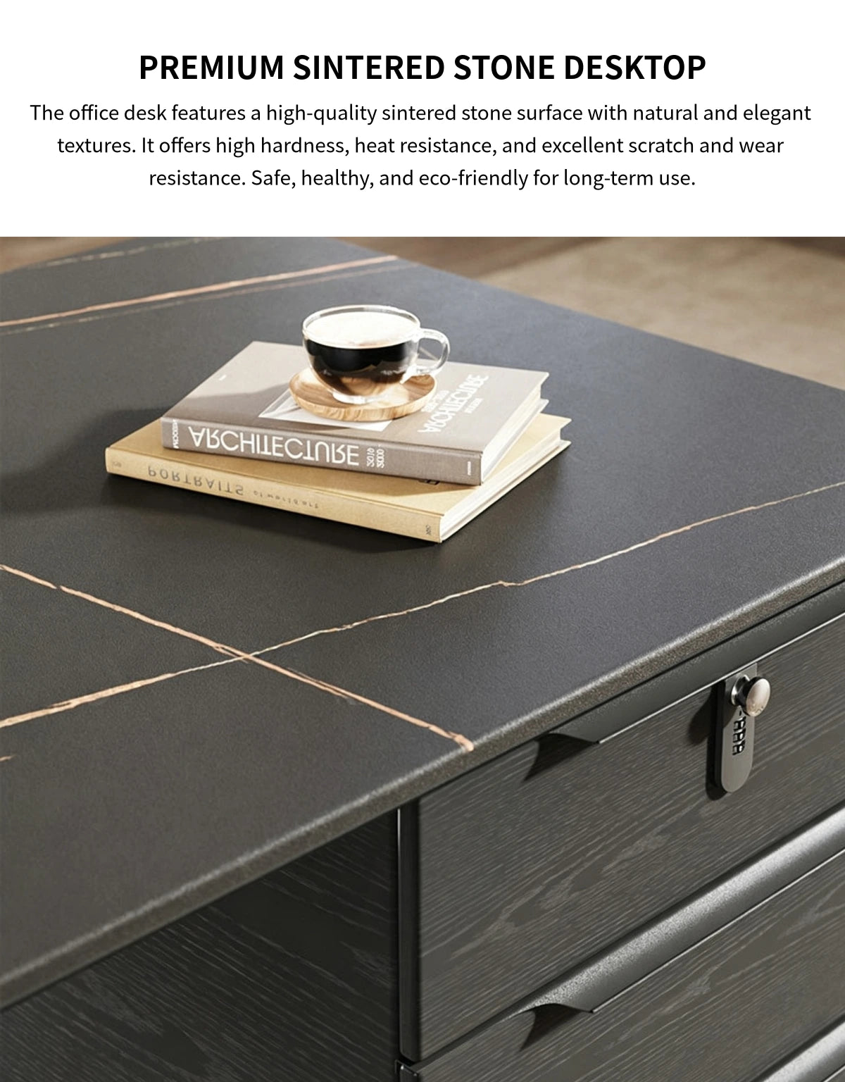 Modern Office Desk with File Drawers, Lockable & Stainless Steel for Home Office — Detail image 2