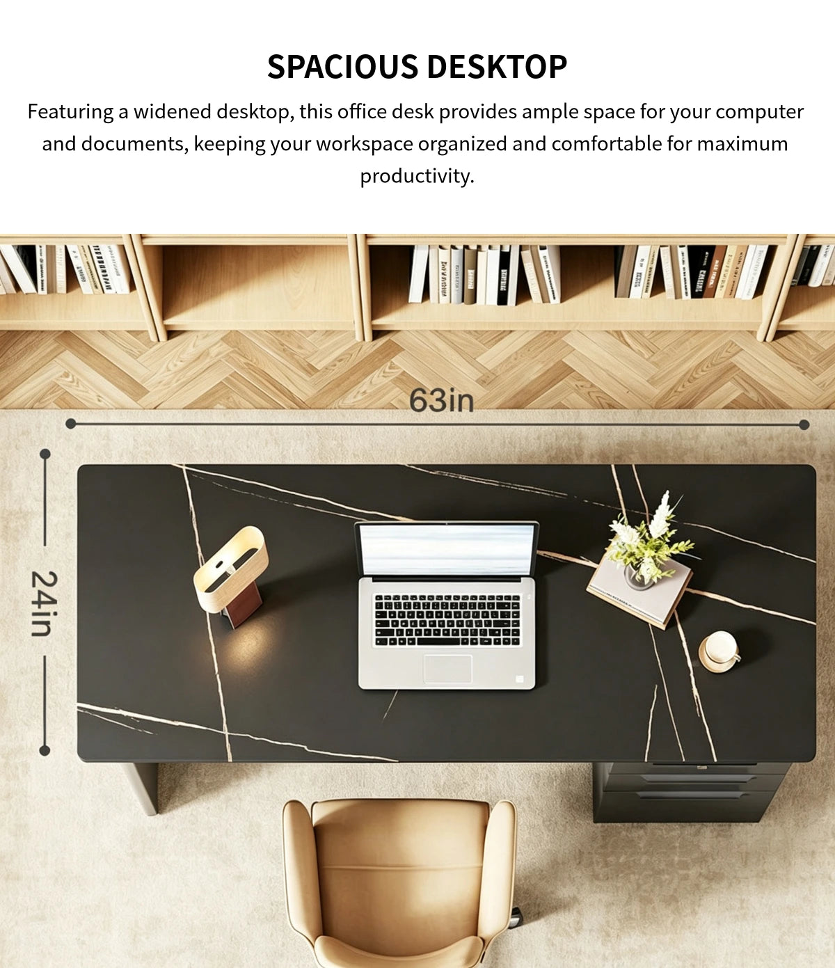 Modern Office Desk with File Drawers, Lockable & Stainless Steel for Home Office — Detail image 3