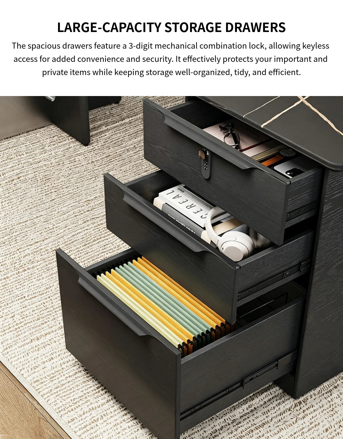 Modern Office Desk with File Drawers, Lockable & Stainless Steel for Home Office — Detail image 5