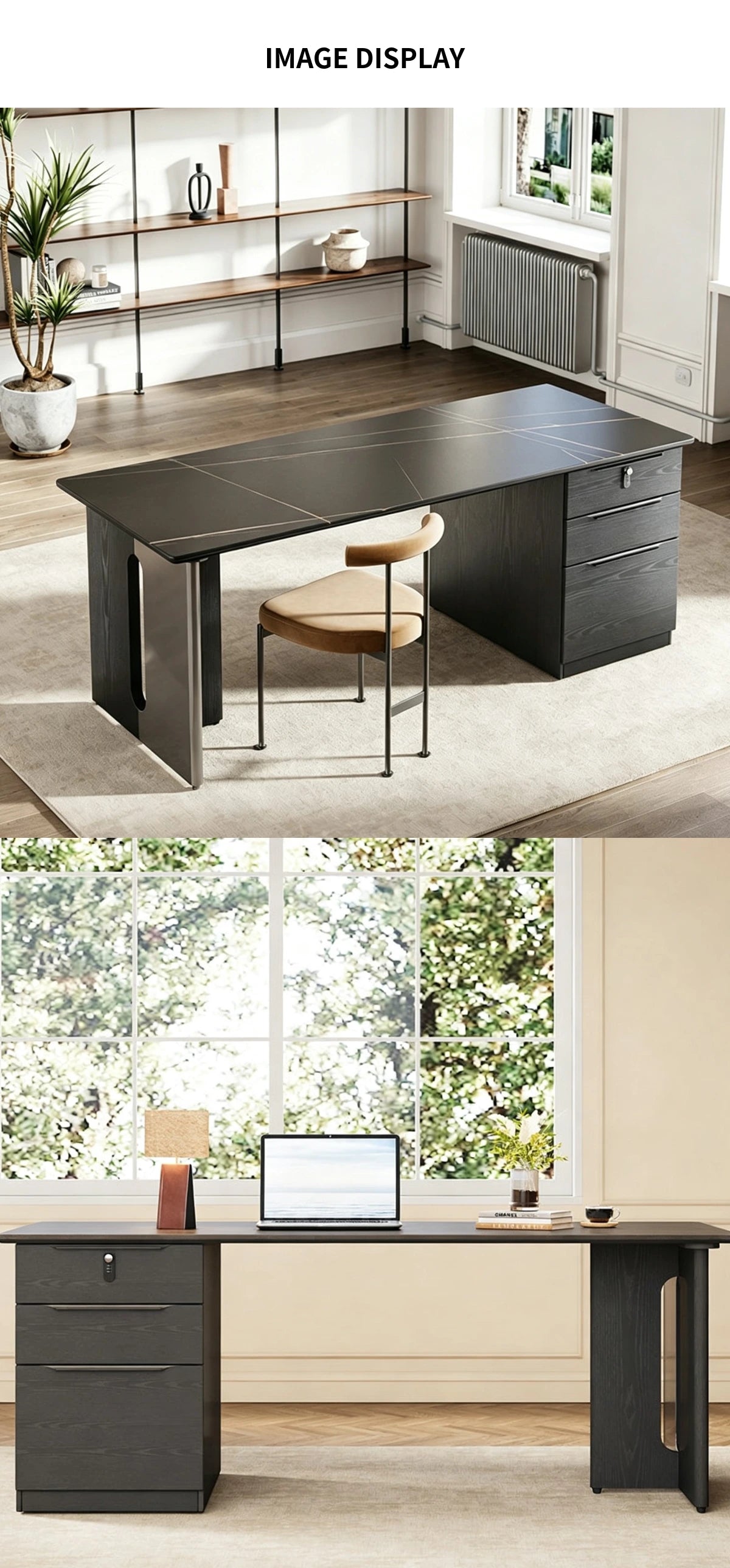 Modern Office Desk with File Drawers, Lockable & Stainless Steel for Home Office — Detail image 7