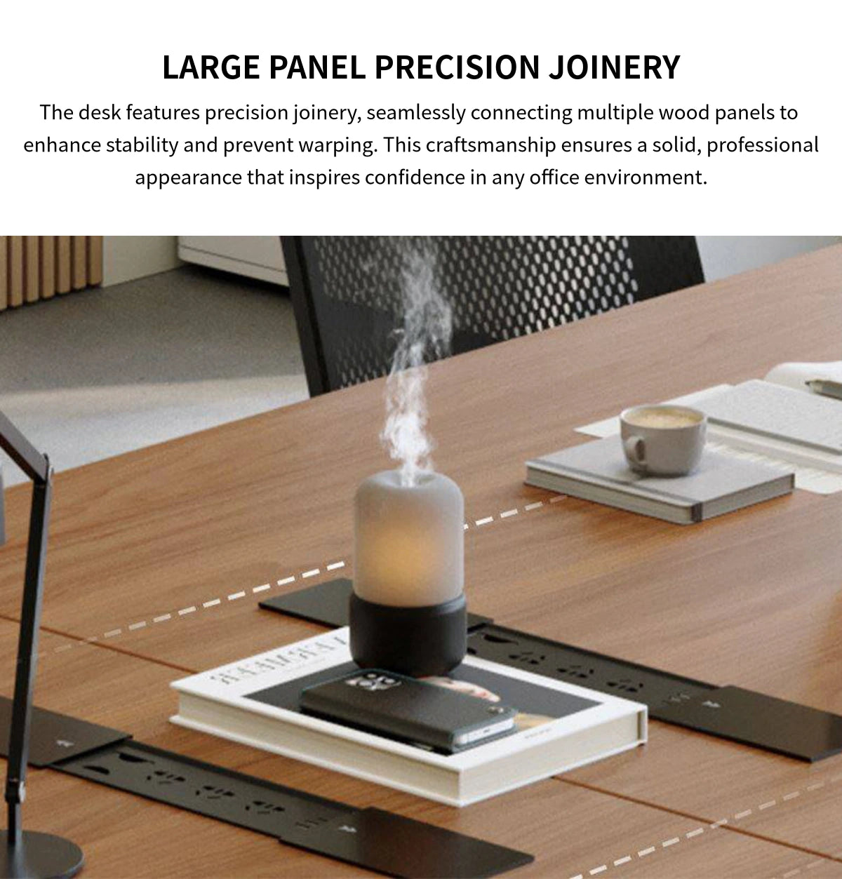 Round Office Desk with Built-In Outlets, Lockable & Solid Wood for Hom — Detail image 3