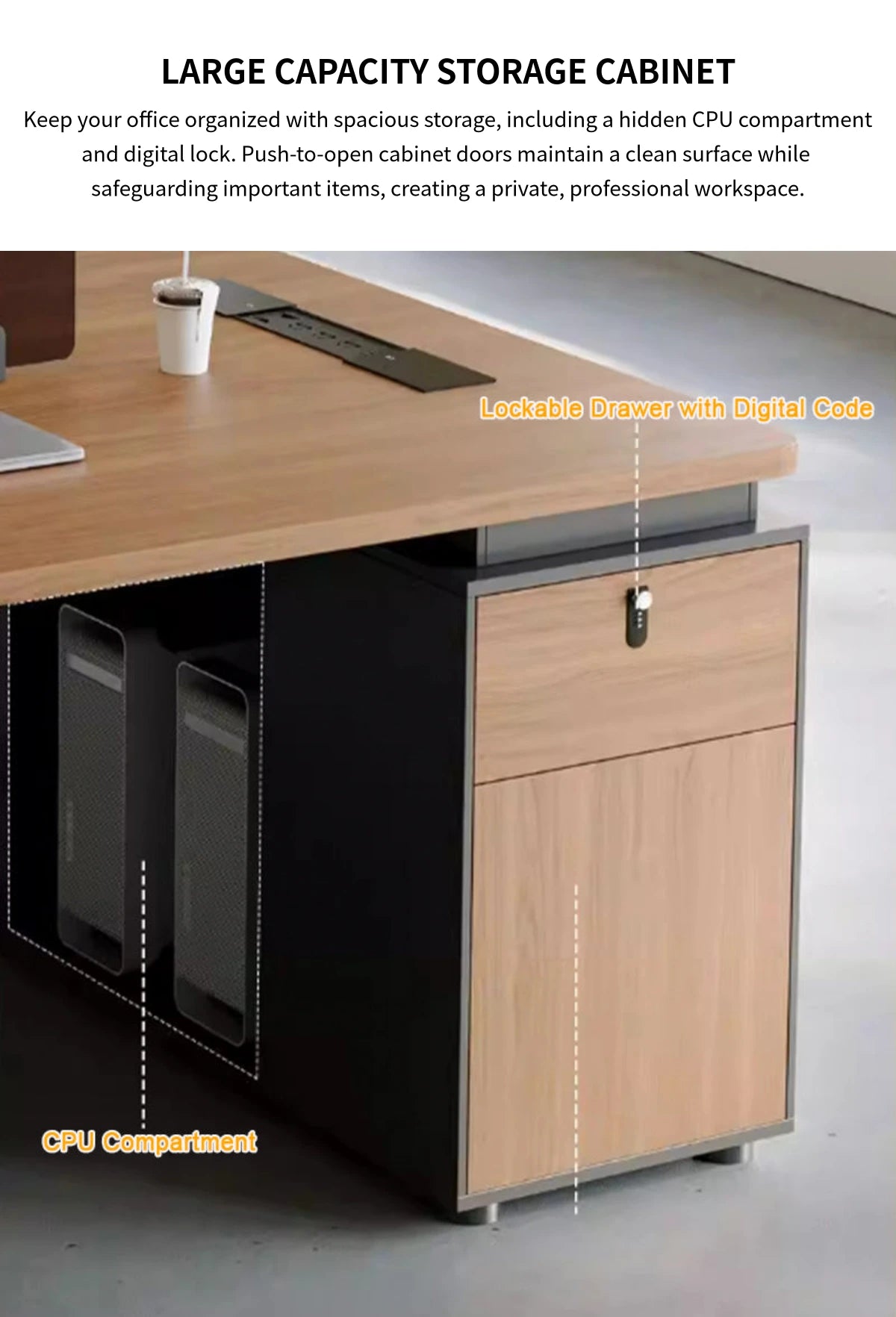 Round Office Desk with Built-In Outlets, Lockable & Solid Wood for Hom — Detail image 8