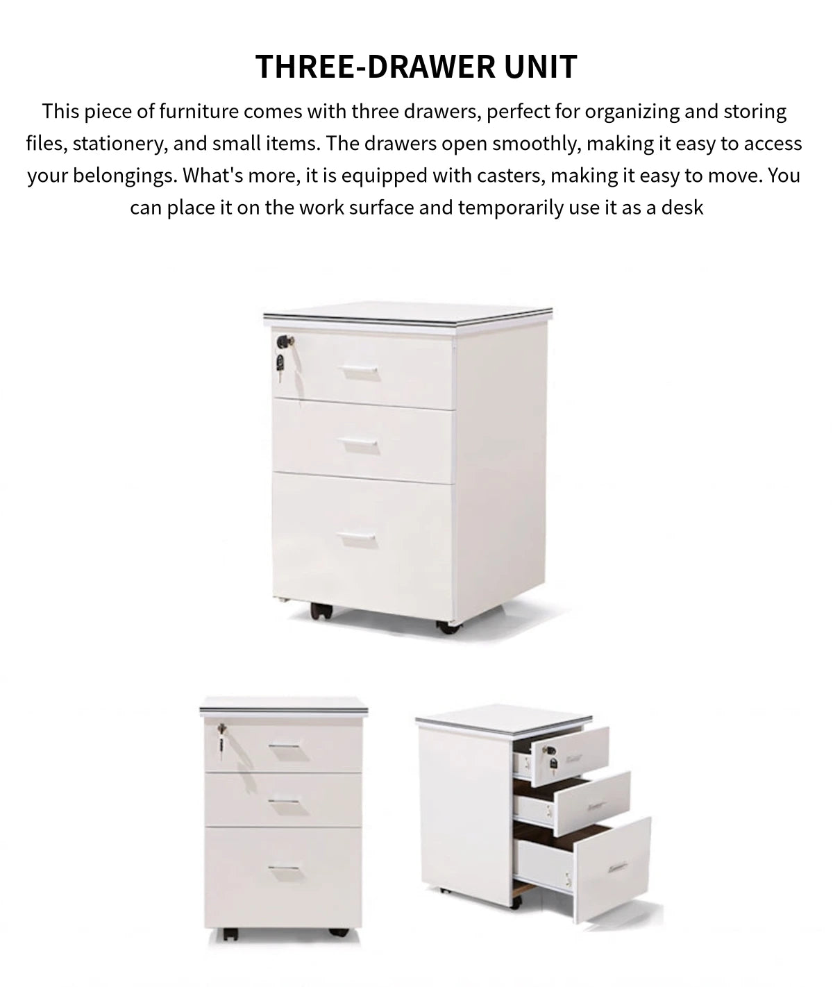 Curved Office Desk with Cable Management, File Drawers & Portable for Home Office — Detail image 10