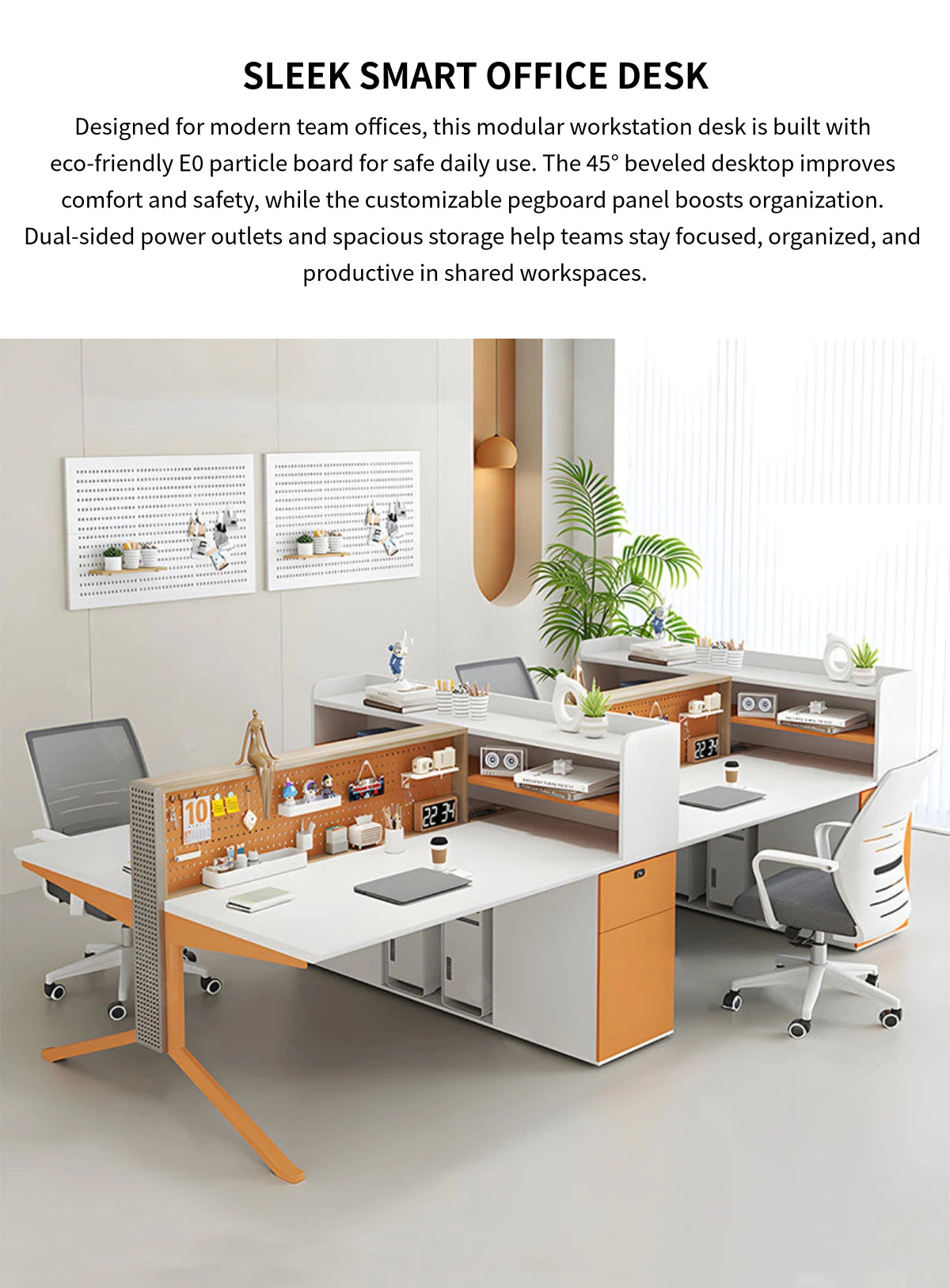 Office Workstation Desk with Modular, Built-In Outlets & LED Lighting for Home Office — Detail image 1