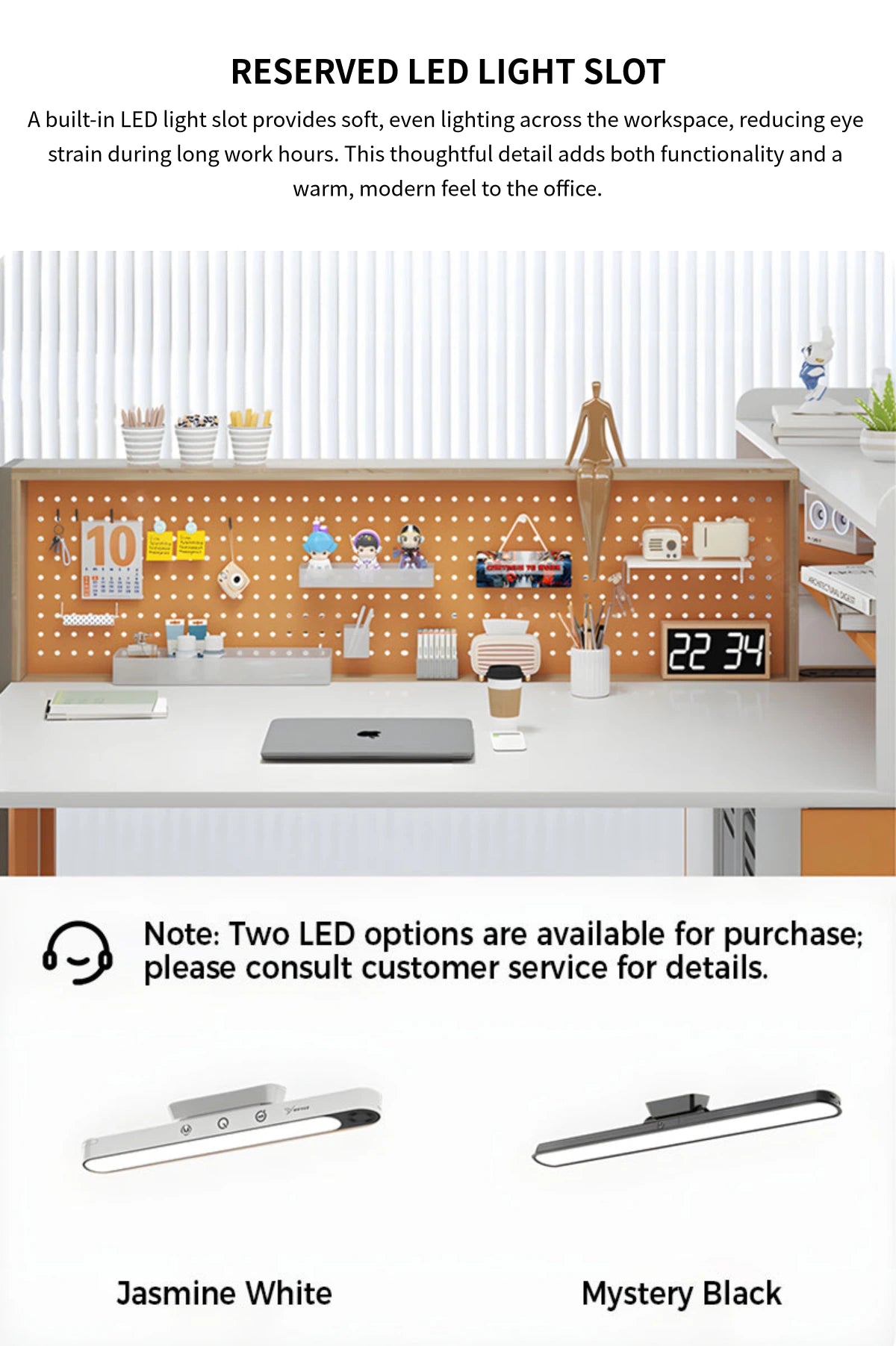 Office Workstation Desk with Modular, Built-In Outlets & LED Lighting for Home Office — Detail image 4