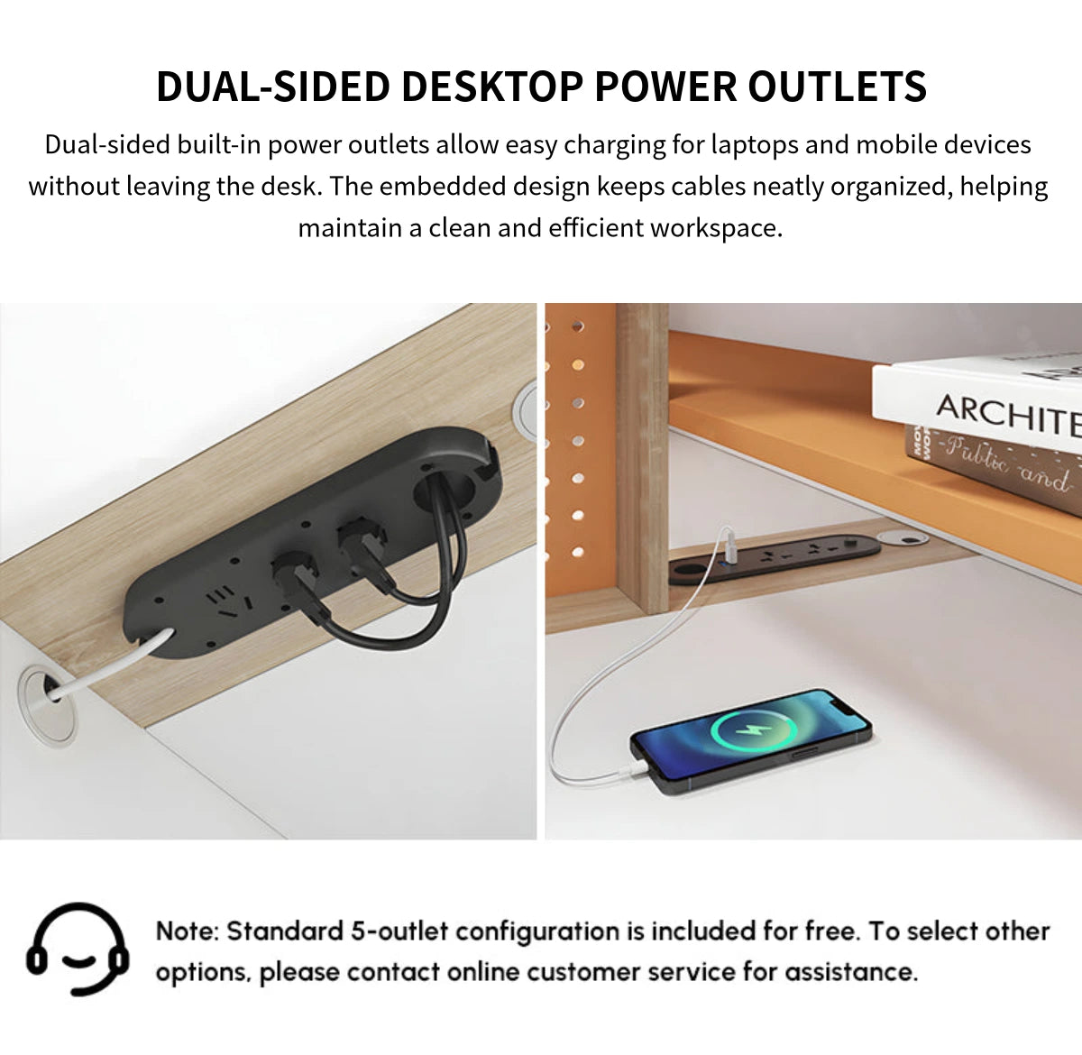 Office Workstation Desk with Modular, Built-In Outlets & LED Lighting for Home Office — Detail image 7