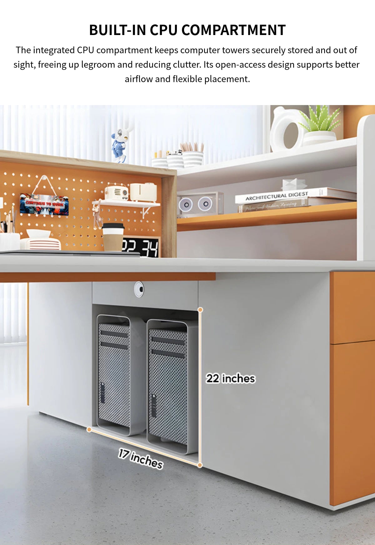 Office Workstation Desk with Modular, Built-In Outlets & LED Lighting for Home Office — Detail image 8