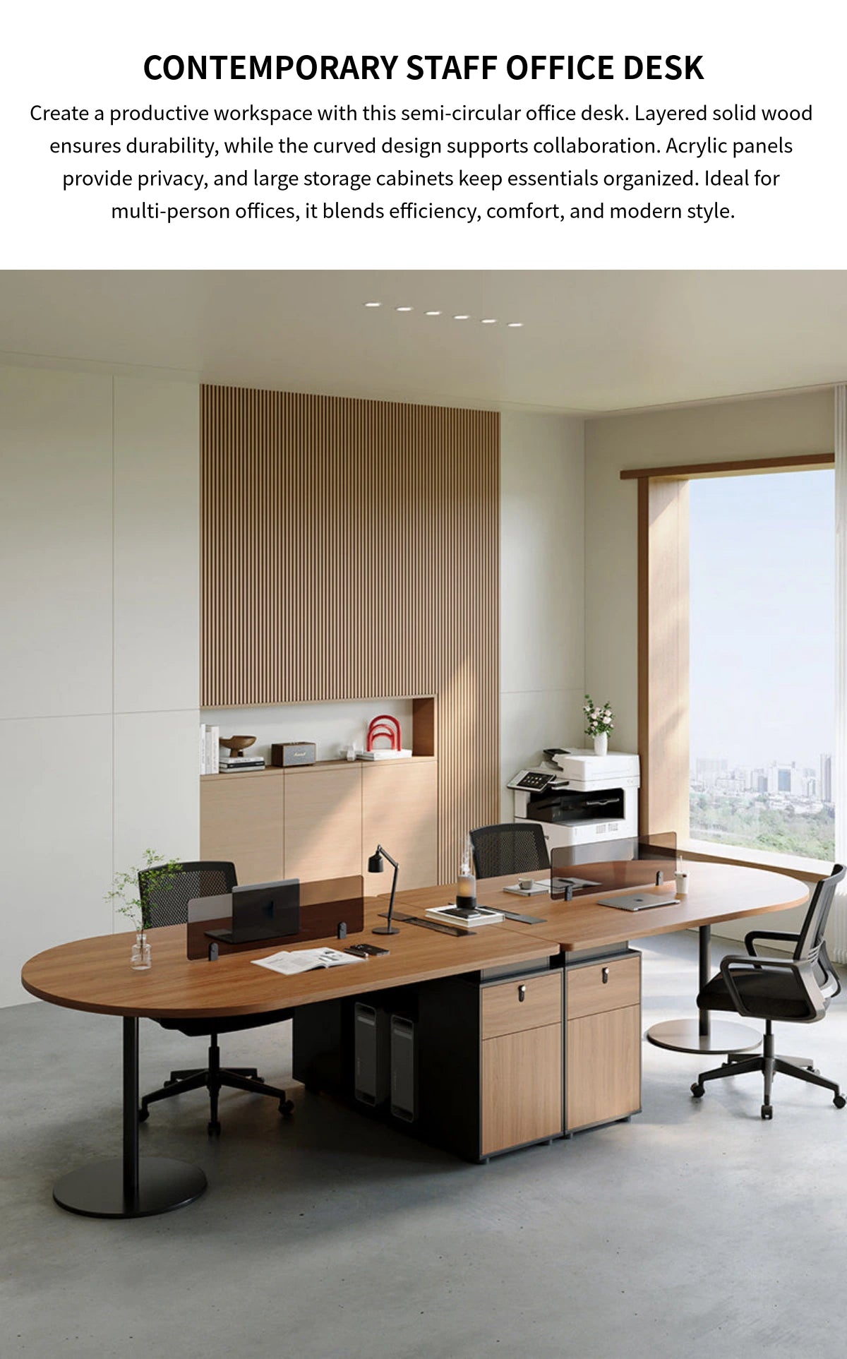 Round Office Desk with Built-In Outlets, Lockable & Solid Wood for Home Office — Detail image 1