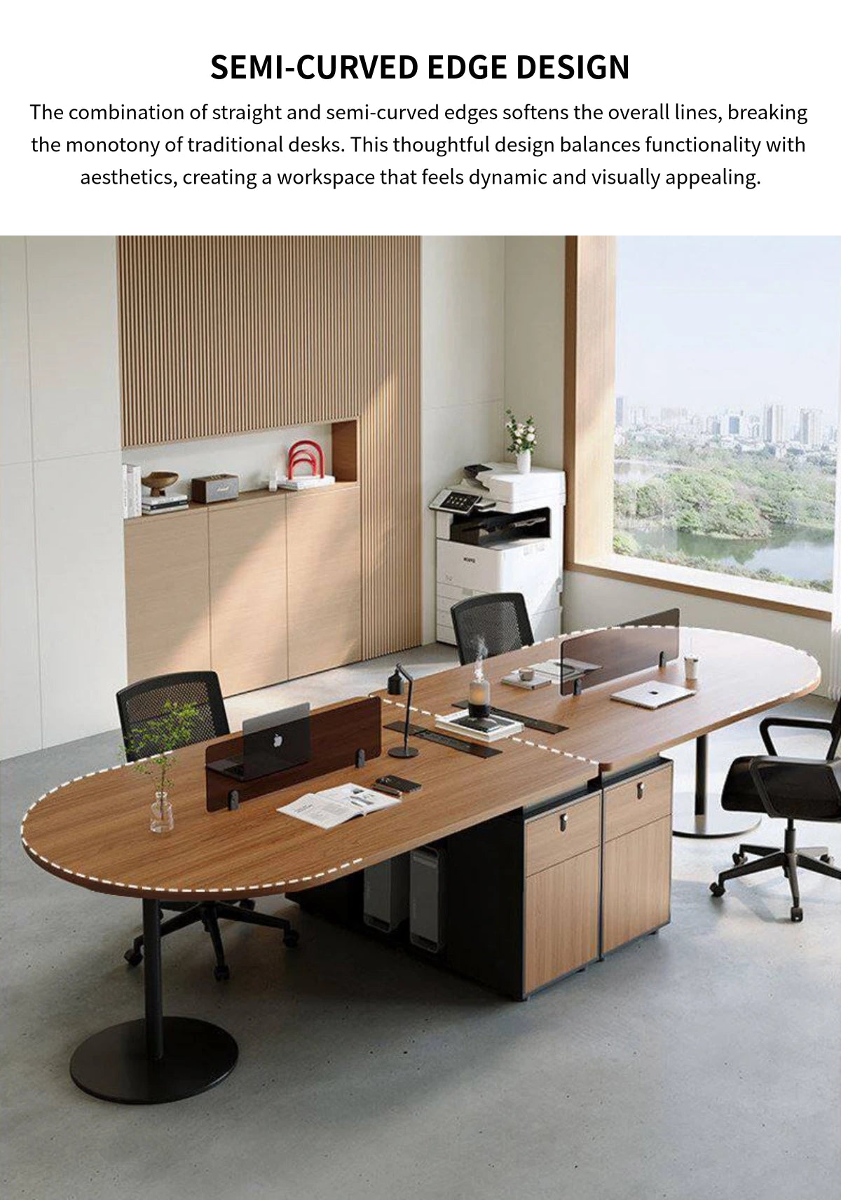 Round Office Desk with Built-In Outlets, Lockable & Solid Wood for Home Office — Detail image 4