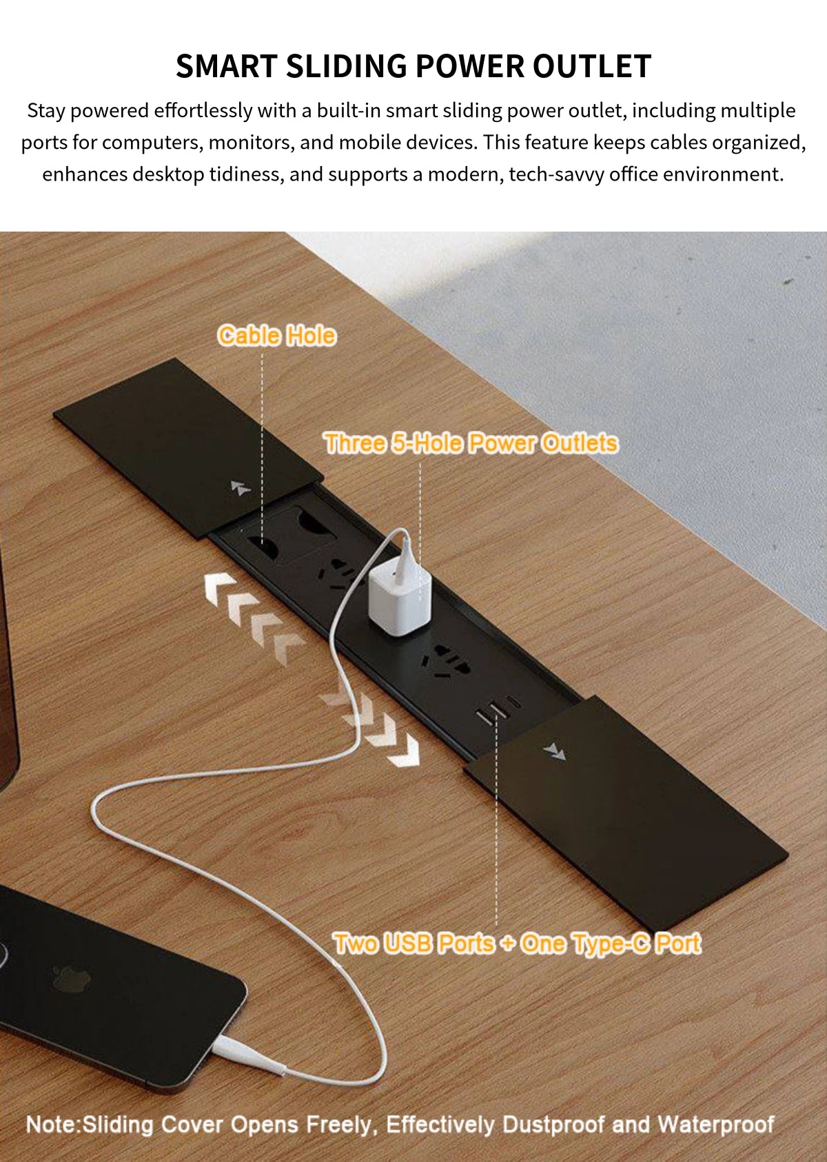Round Office Desk with Built-In Outlets, Lockable & Solid Wood for Home Office — Detail image 5