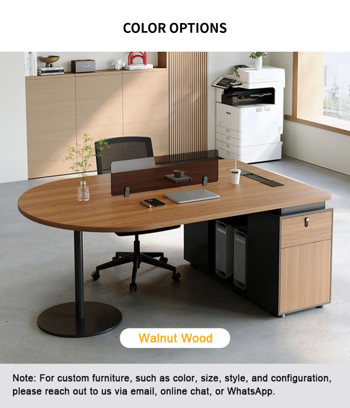 Round Office Desk with Built-In Outlets, Lockable & Solid Wood for Home Office — Detail image 12