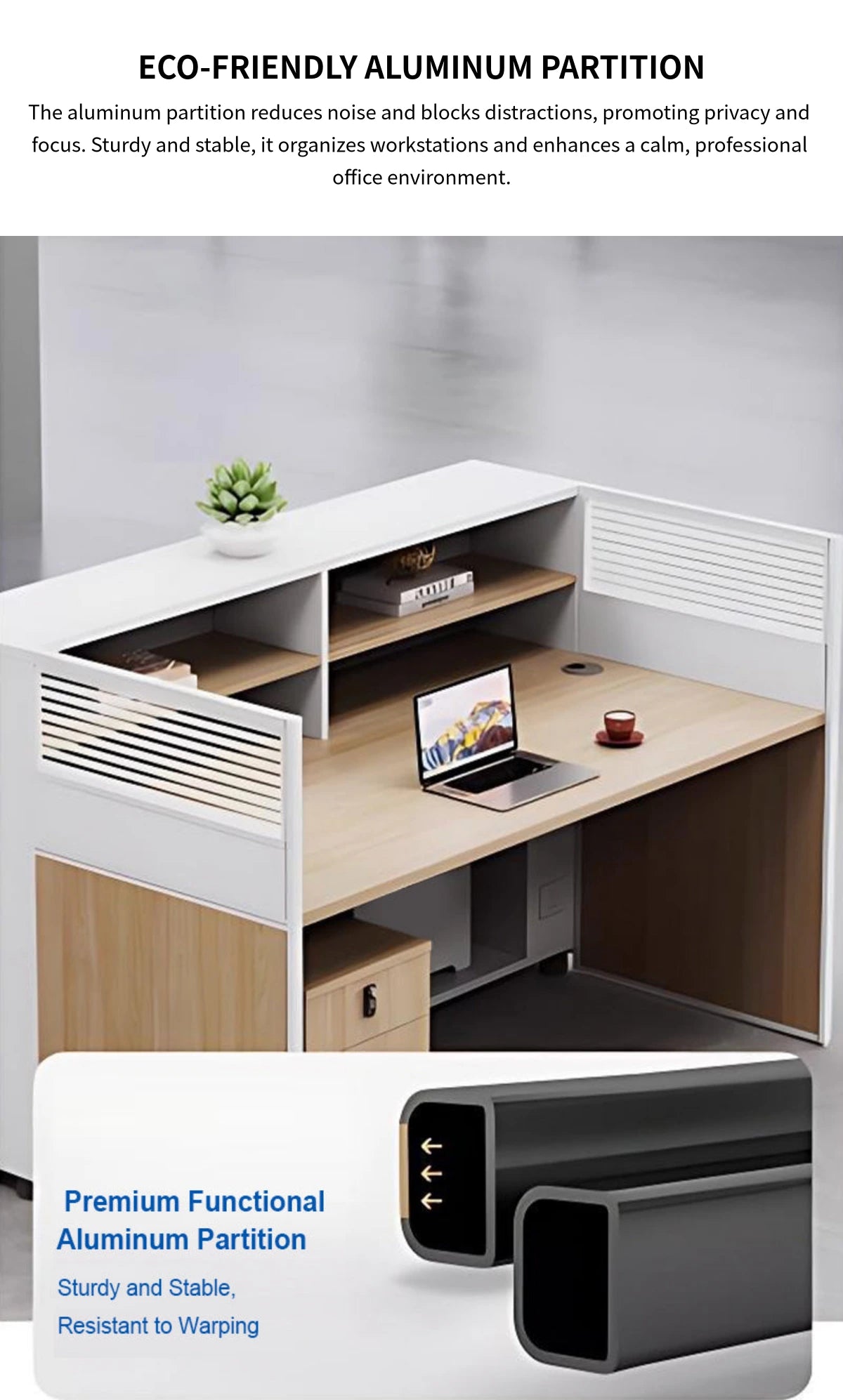 Office Workstation Desk with Lockable, Built-In Outlets & File Drawers for Home Office — Detail image 4
