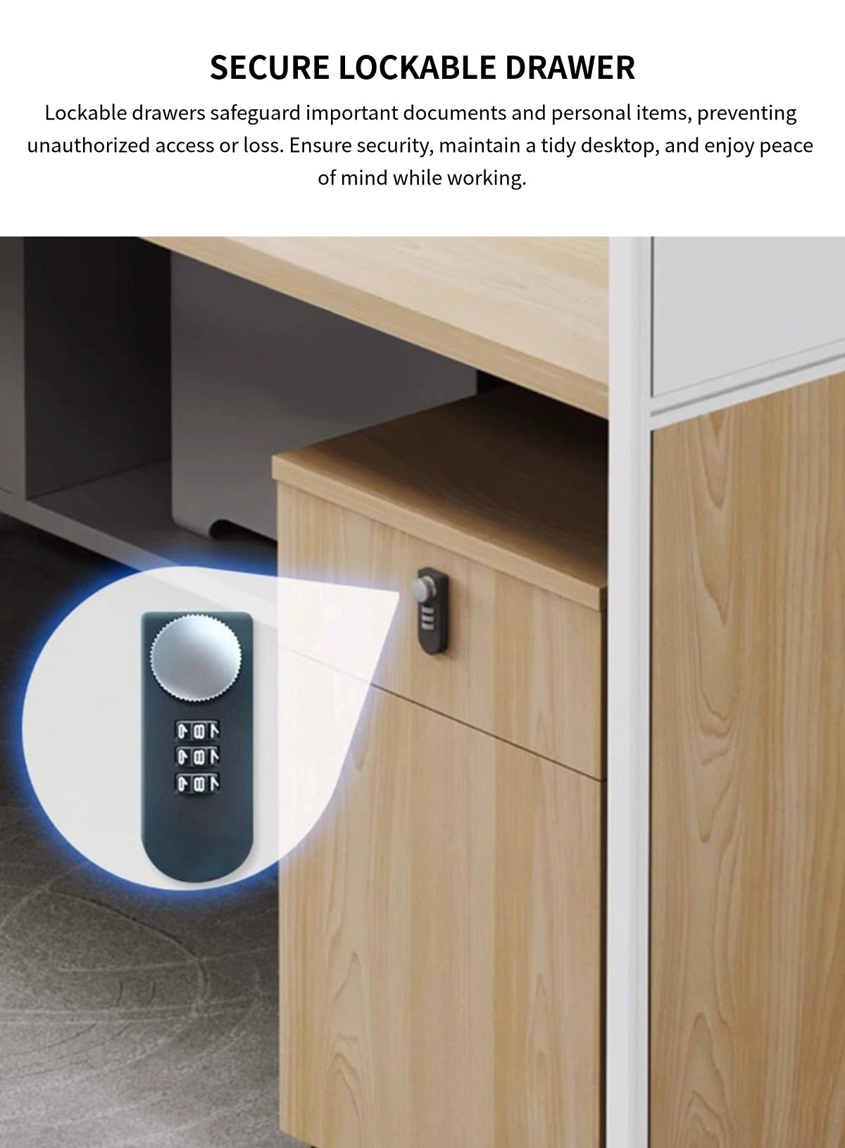 Office Workstation Desk with Lockable, Built-In Outlets & File Drawers for Home Office — Detail image 7